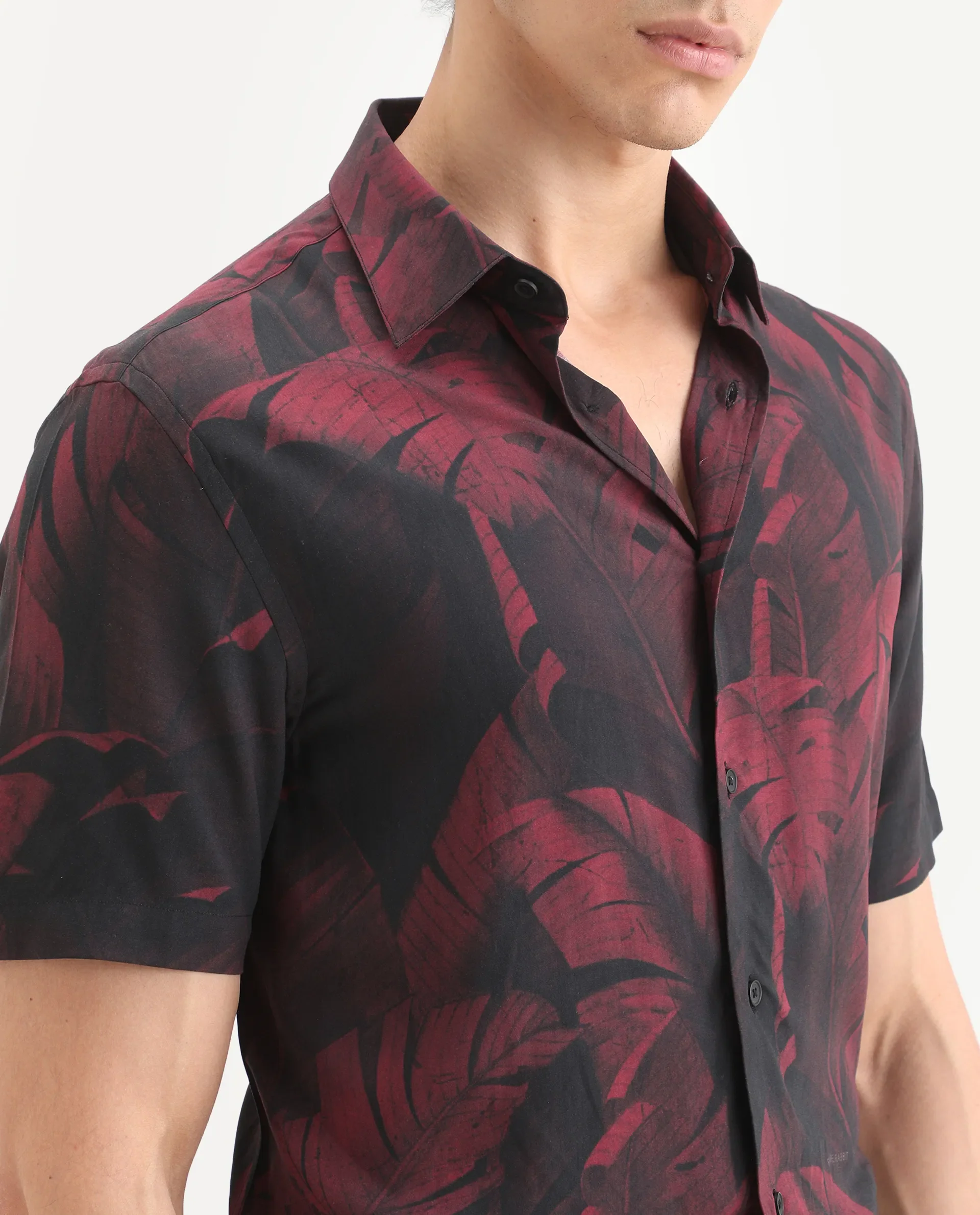 Rare Rabbit Men's Omra Dusky Red Viscose Fabric Half Sleeve Spread Collar Regular Fit Tropical Print Shirt - Image 6