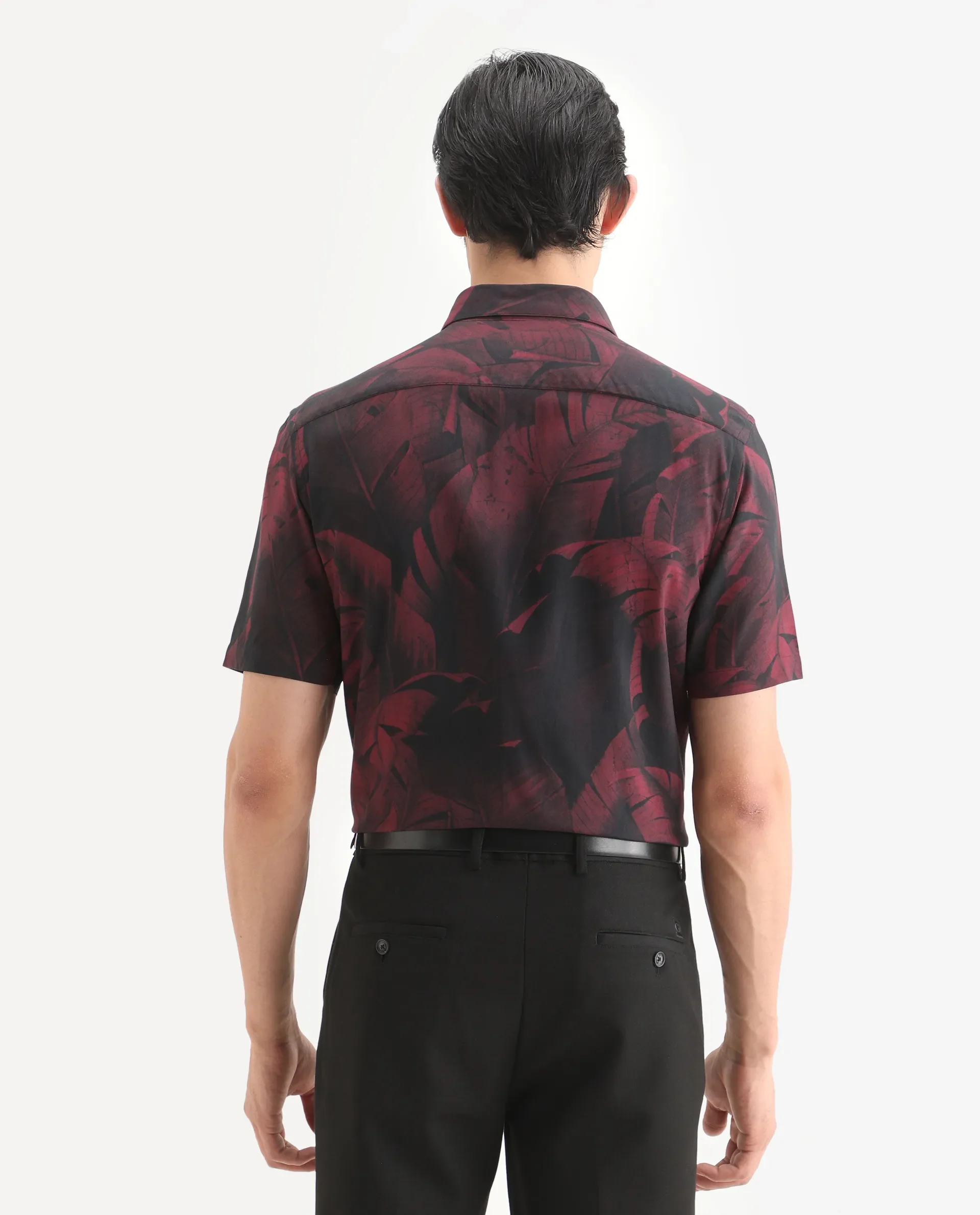 Rare Rabbit Men's Omra Dusky Red Viscose Fabric Half Sleeve Spread Collar Regular Fit Tropical Print Shirt - Image 9