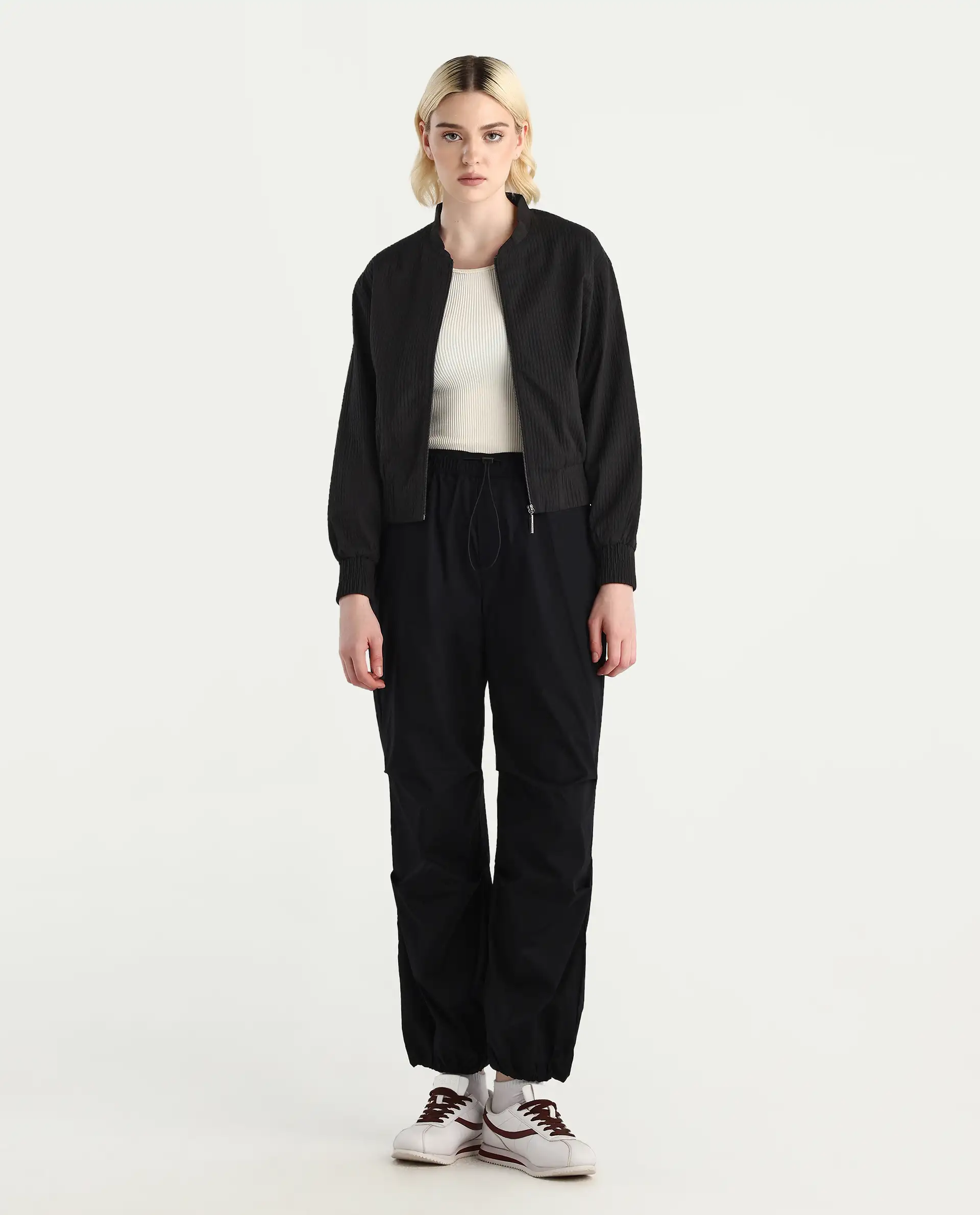 Rareism Women's Omri Black Polyester Mandrin Collar Regular Fit Plain Jacket - Image 2