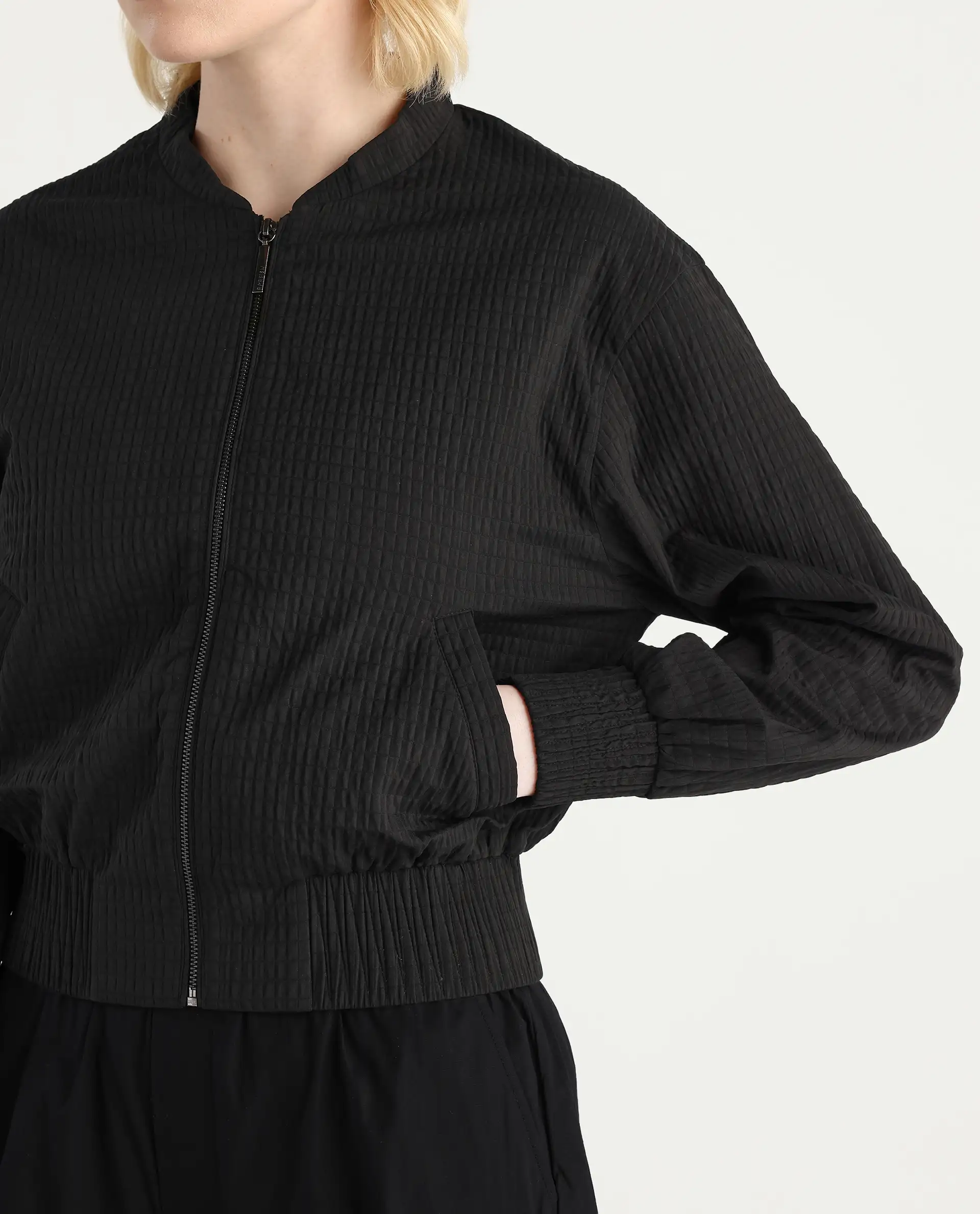 Rareism Women's Omri Black Polyester Mandrin Collar Regular Fit Plain Jacket - Image 4