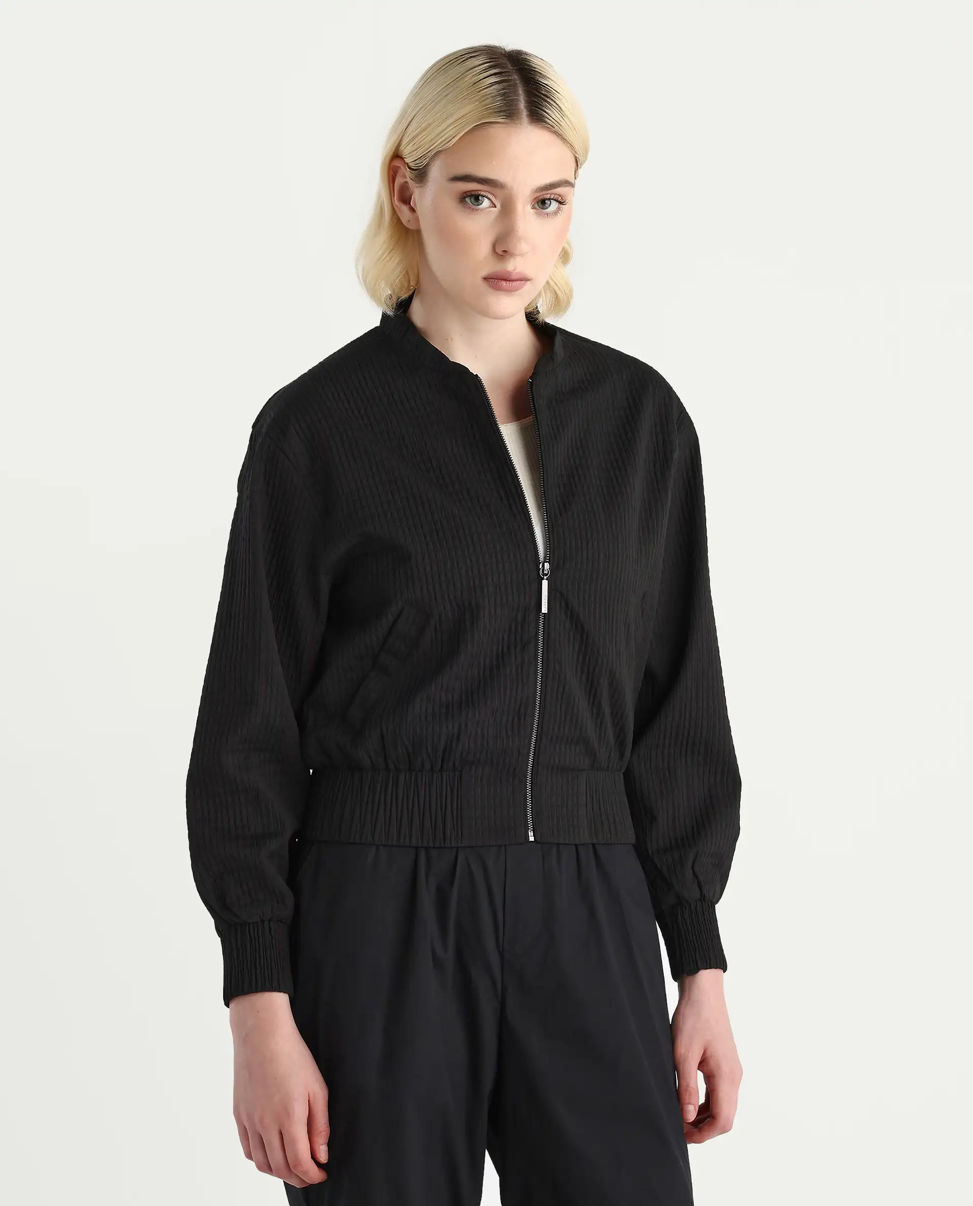 Rareism Women's Omri Black Polyester Mandrin Collar Regular Fit Plain Jacket - Image 5