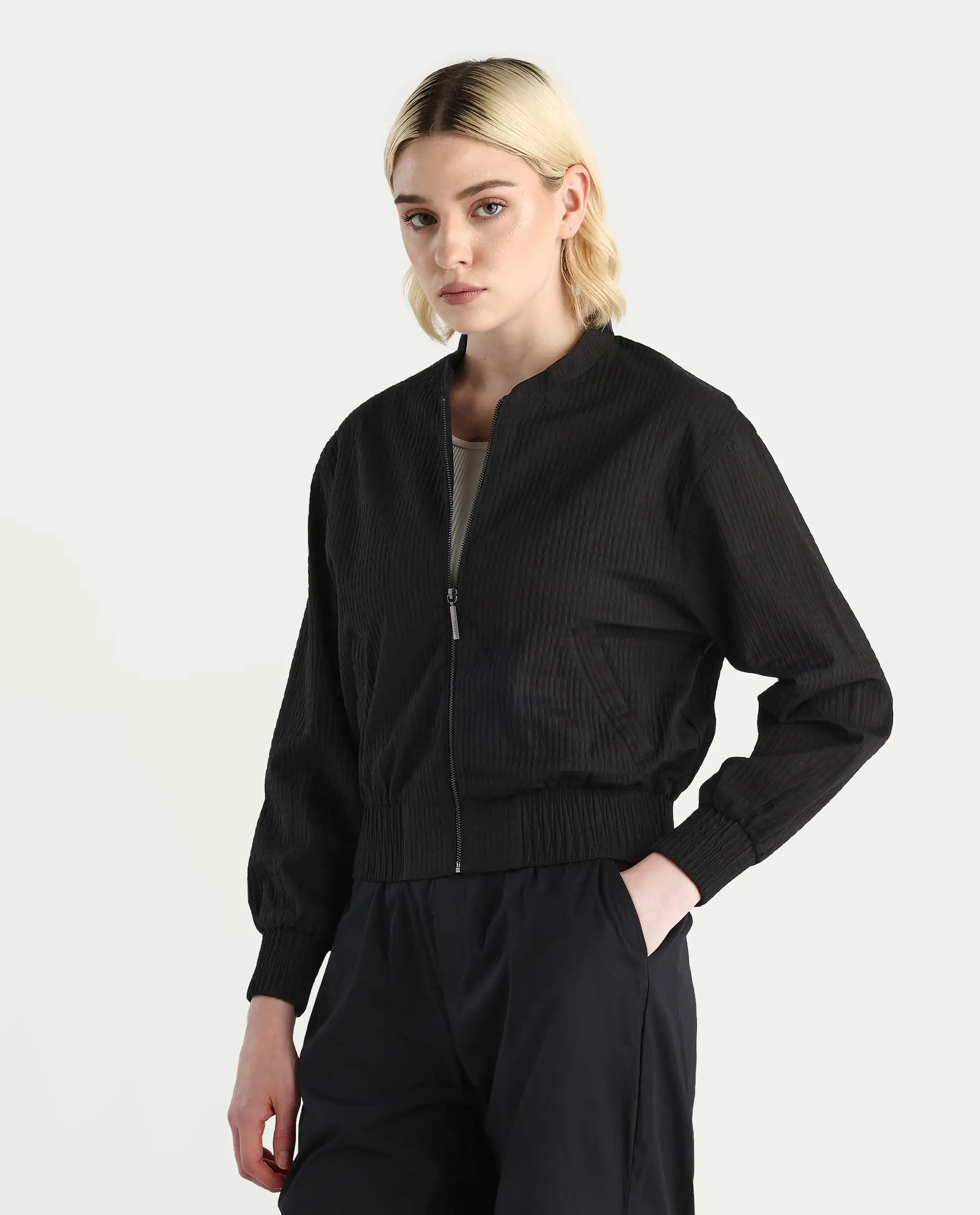 Rareism Women's Omri Black Polyester Mandrin Collar Regular Fit Plain Jacket - Image 6