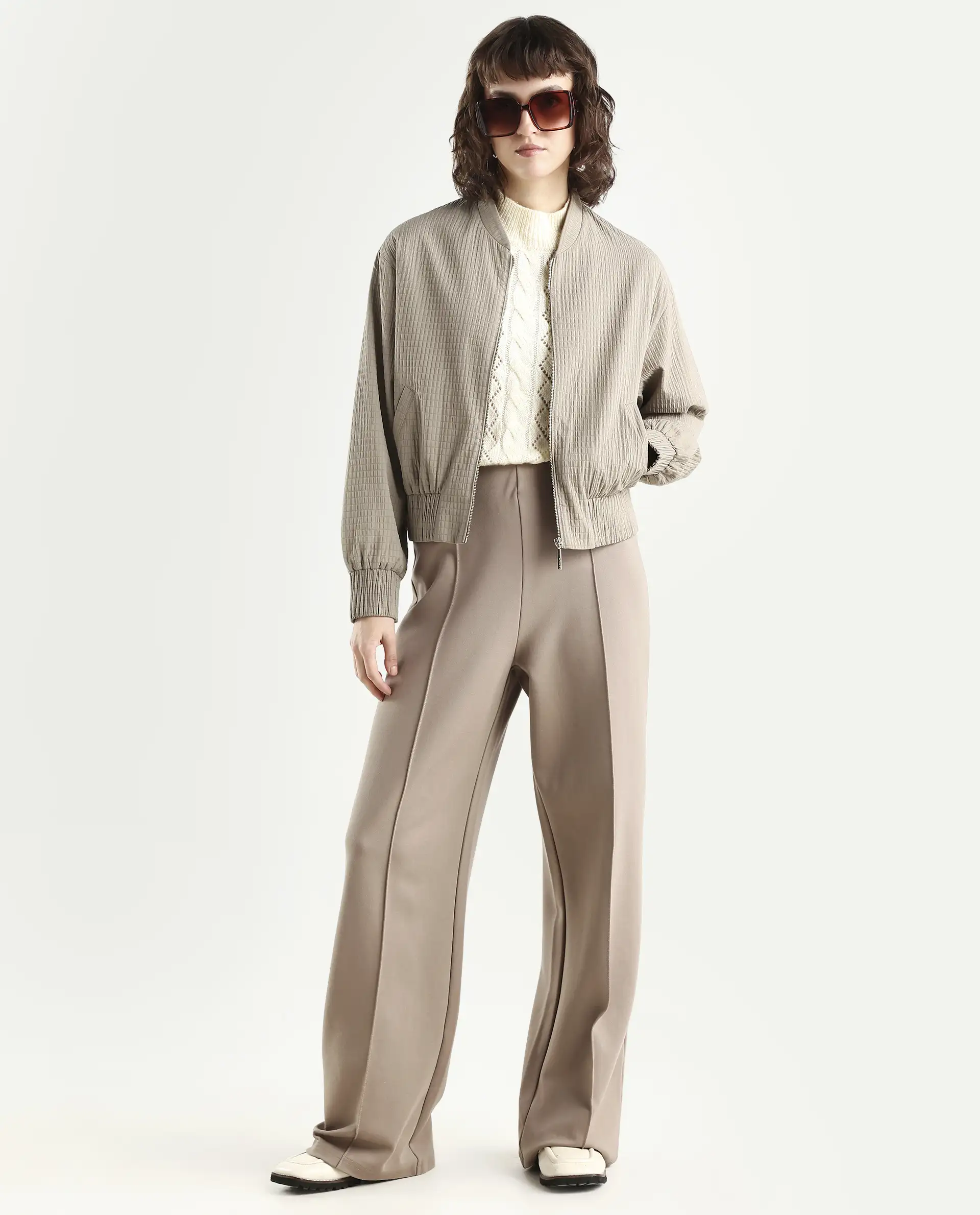 Rareism Women's Omri Cement Polyester Mandrin Collar Regular Plain Jacket - Image 2