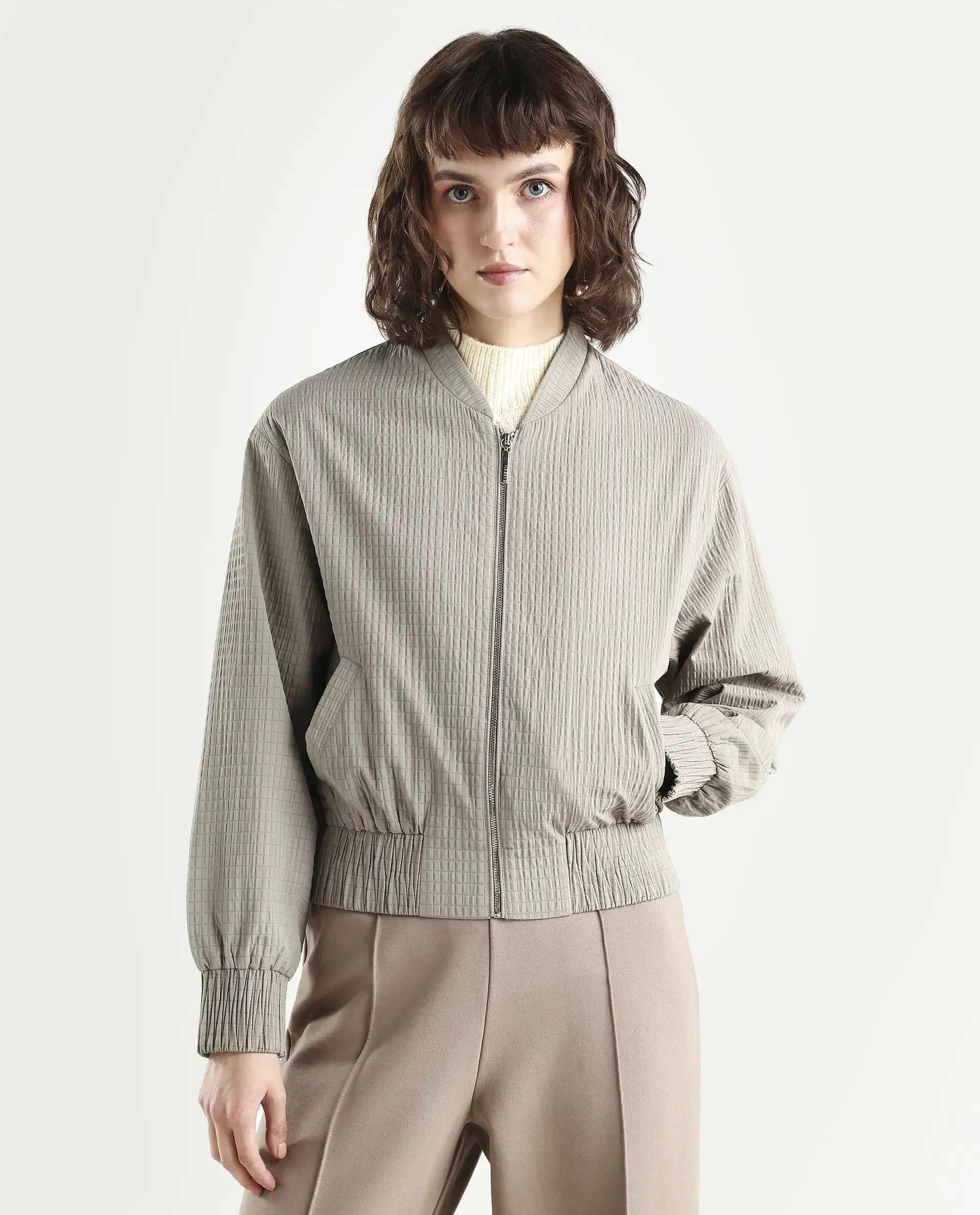 Rareism Women's Omri Cement Polyester Mandrin Collar Regular Plain Jacket - Image 3