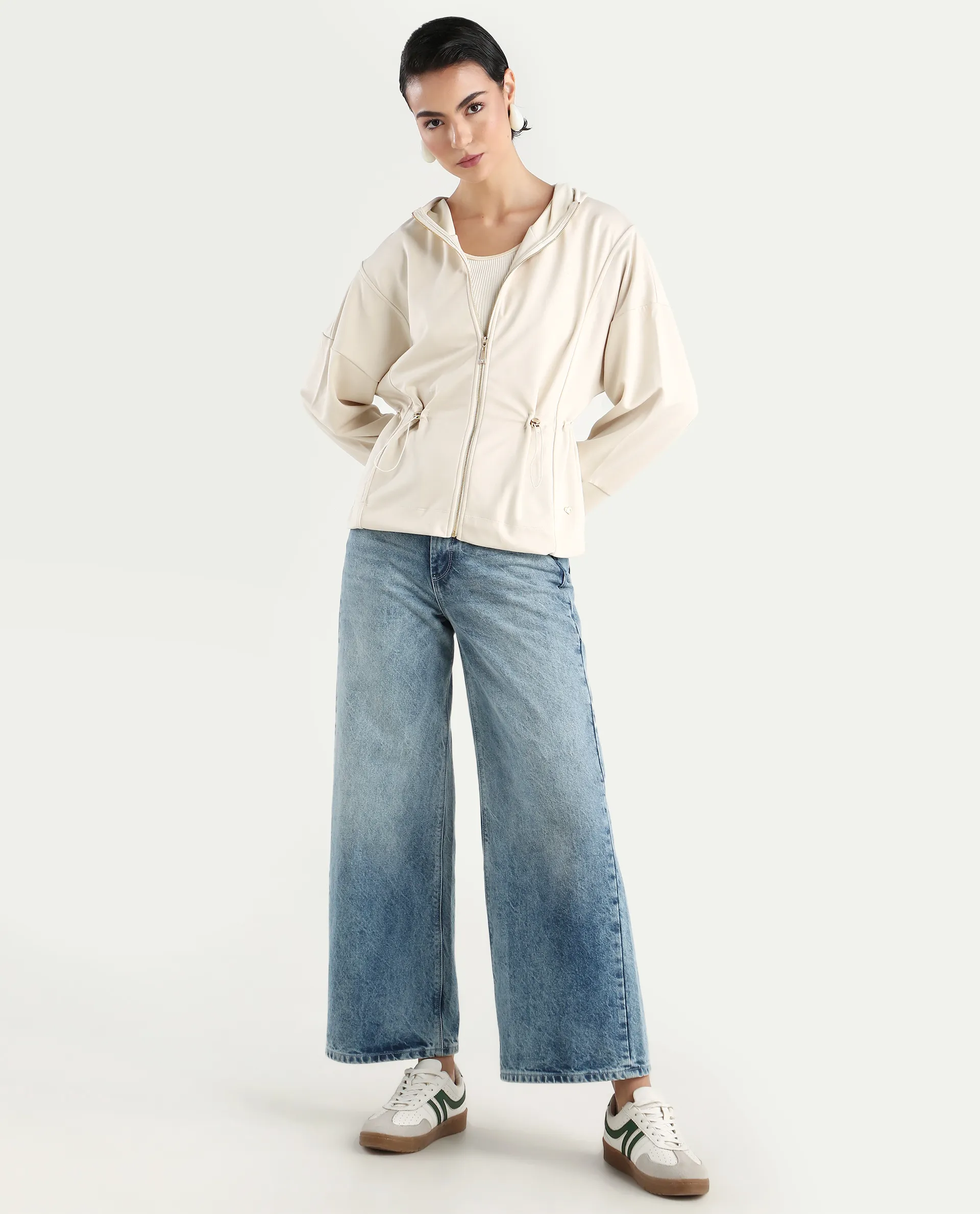 Rareism Women's Onerler Off White Modal Blend Hooded Plain Relaxed Fit Sweatshirt - Image 2
