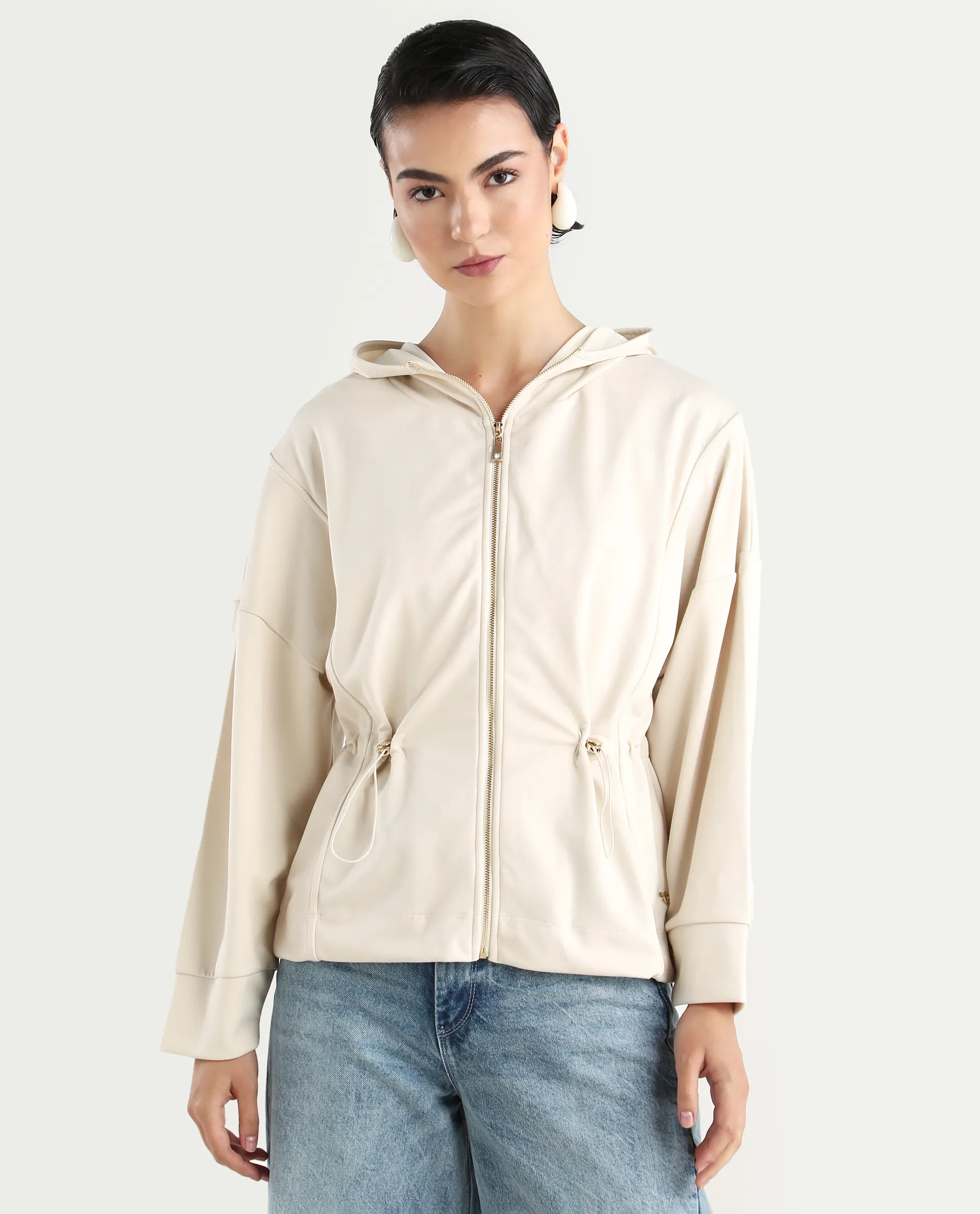 Rareism Women's Onerler Off White Modal Blend Hooded Plain Relaxed Fit Sweatshirt - Image 4