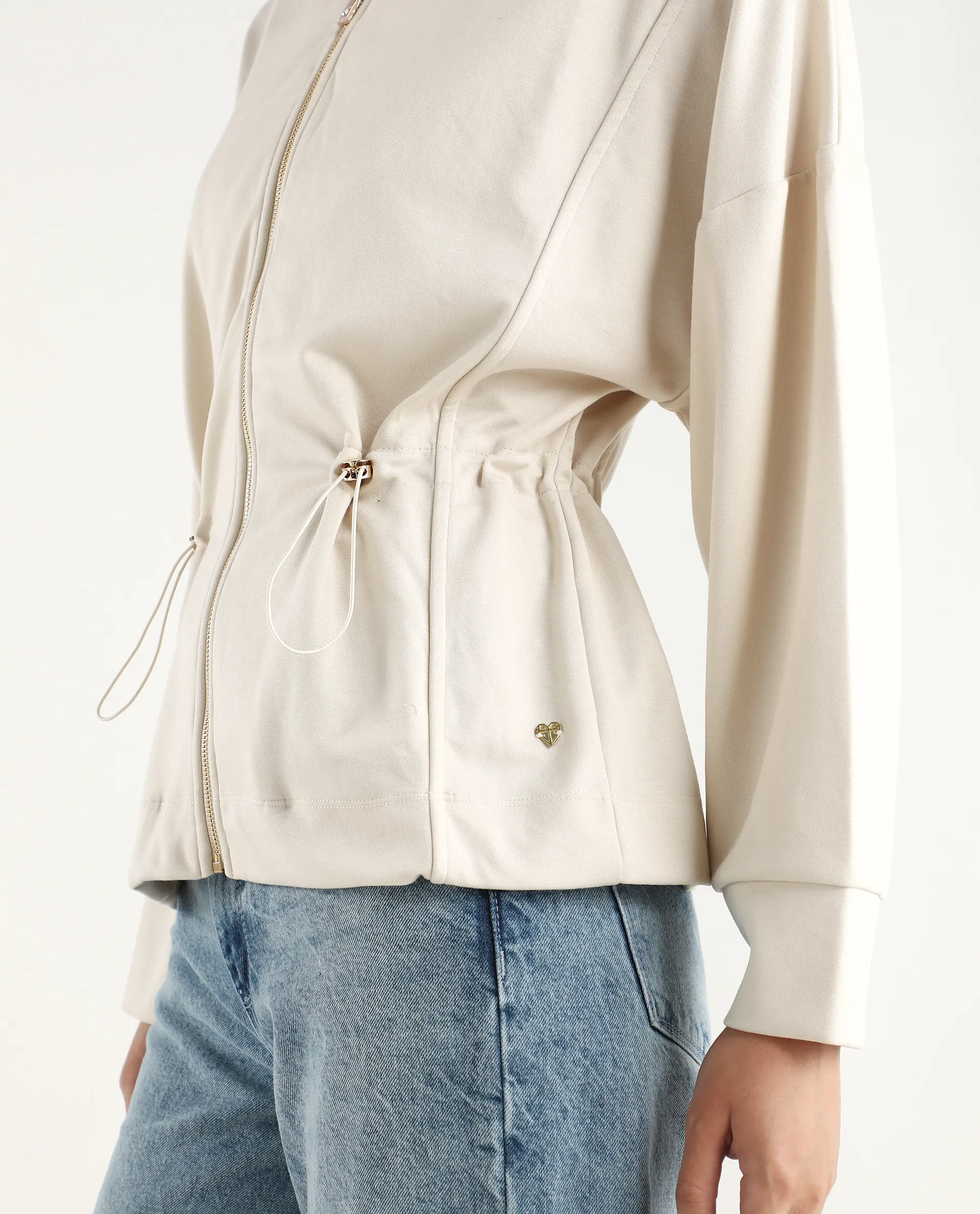 Rareism Women's Onerler Off White Modal Blend Hooded Plain Relaxed Fit Sweatshirt - Image 6