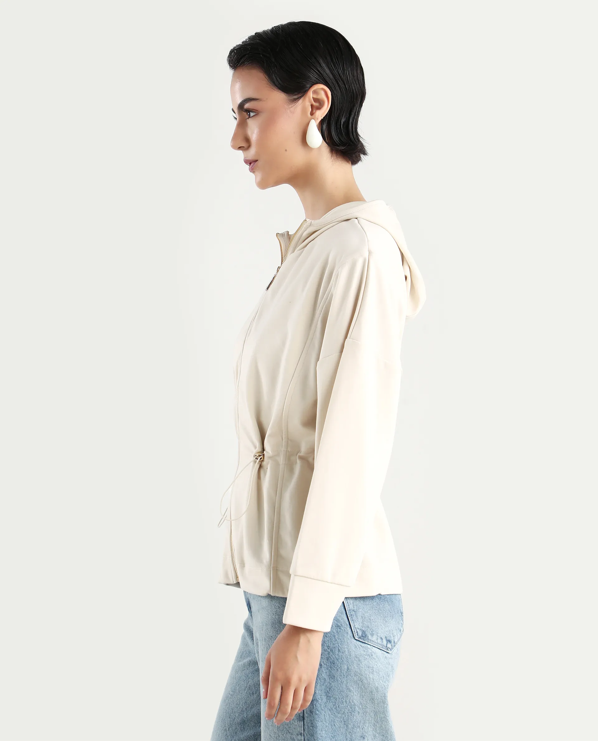 Rareism Women's Onerler Off White Modal Blend Hooded Plain Relaxed Fit Sweatshirt - Image 7