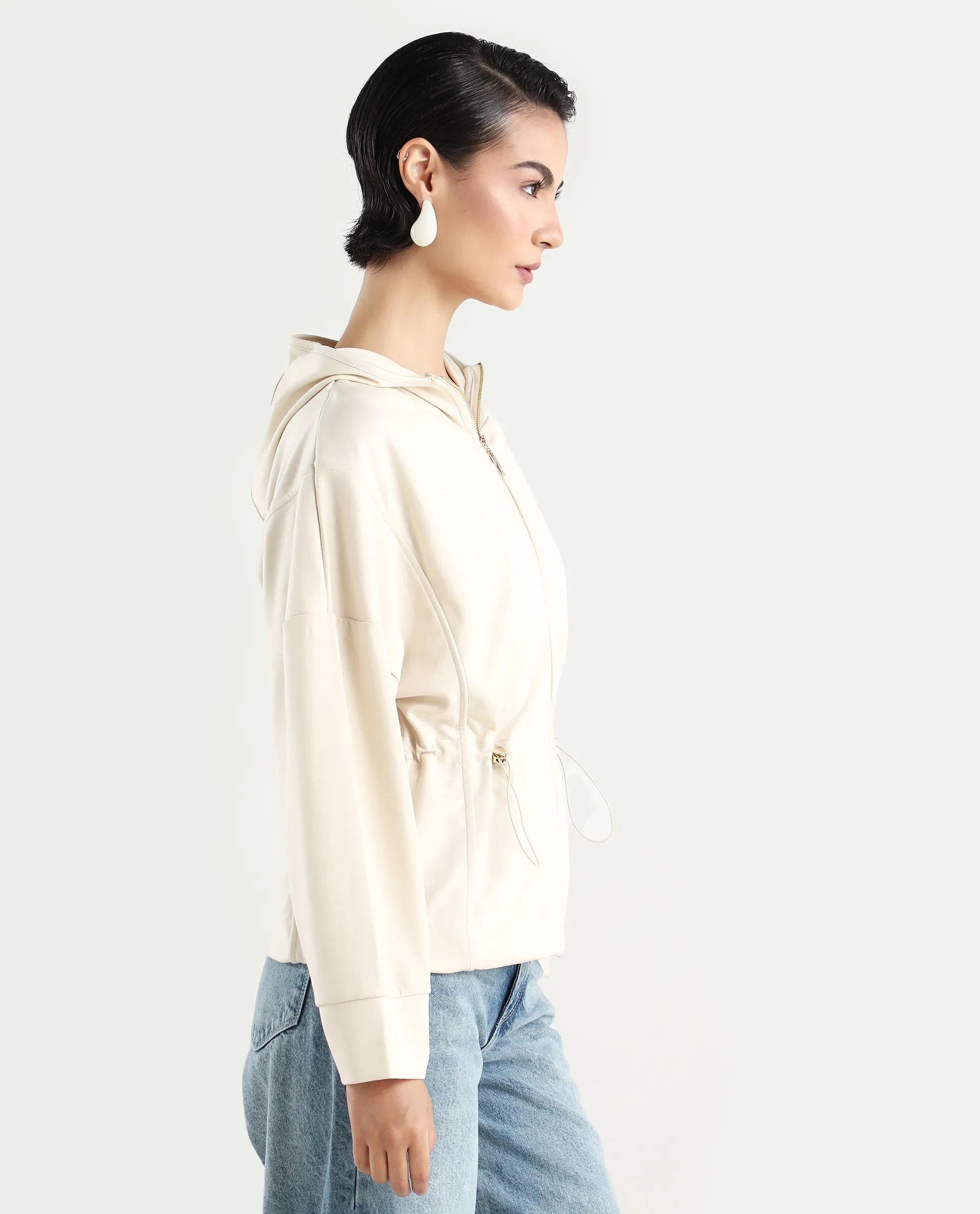 Rareism Women's Onerler Off White Modal Blend Hooded Plain Relaxed Fit Sweatshirt - Image 8