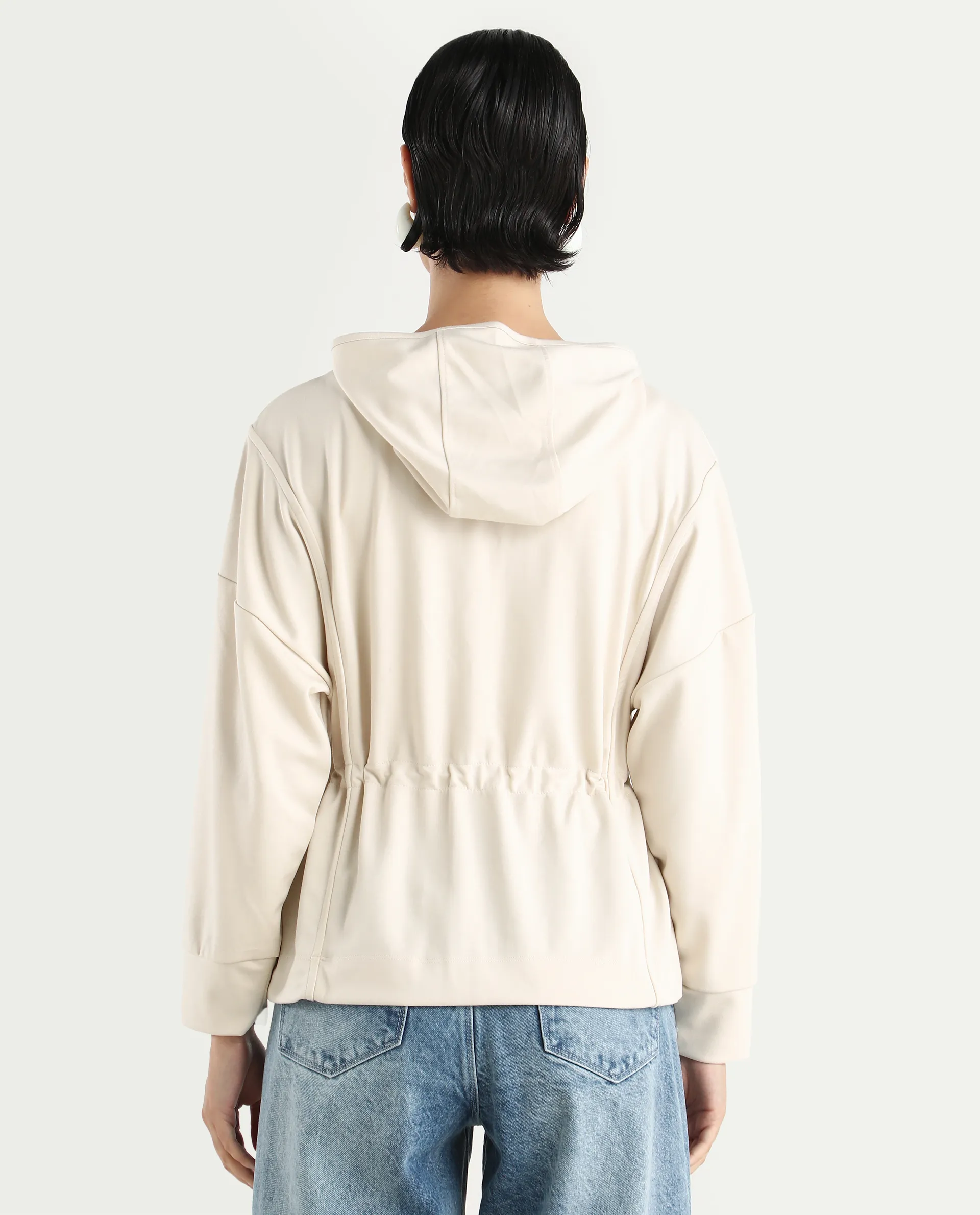 Rareism Women's Onerler Off White Modal Blend Hooded Plain Relaxed Fit Sweatshirt - Image 9