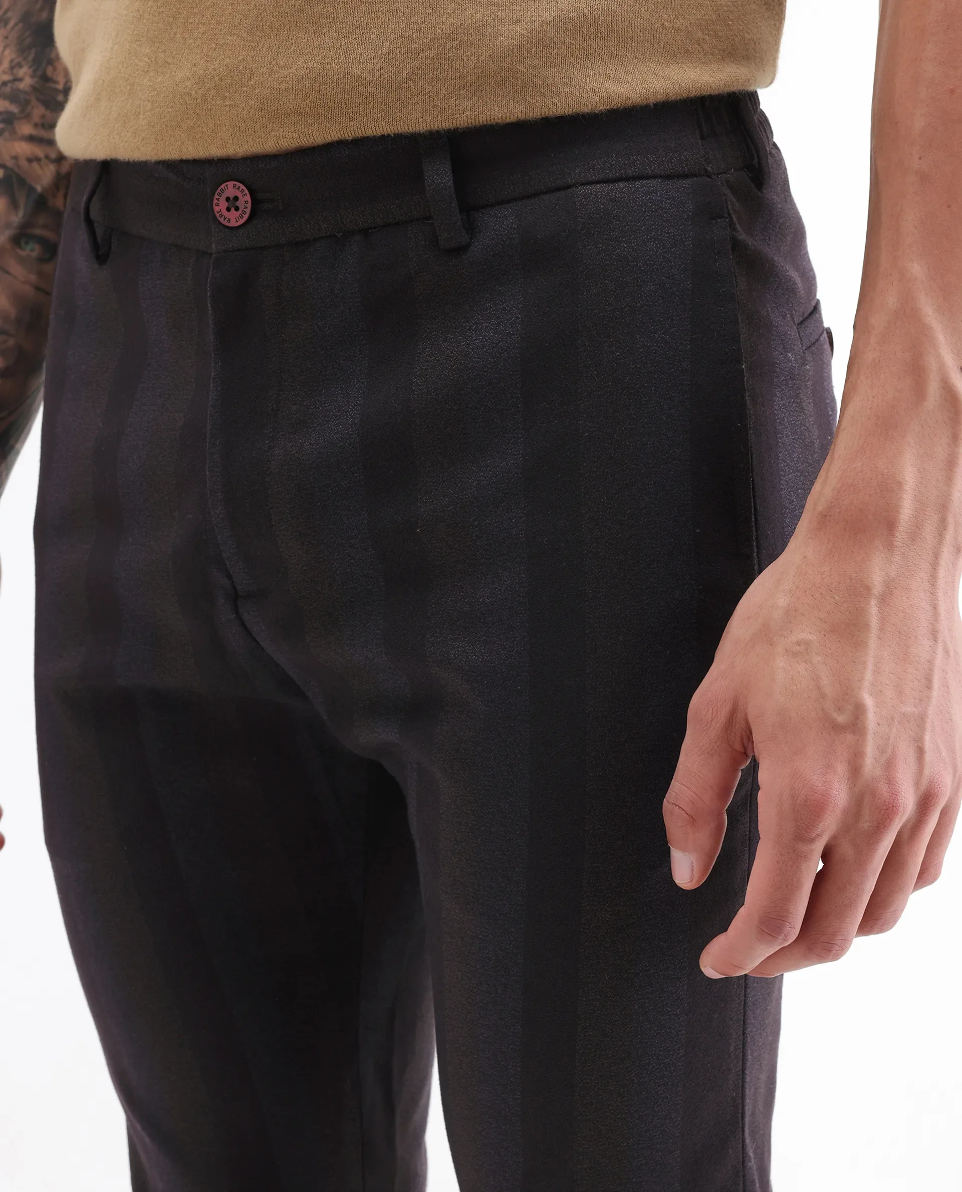 Rare Rabbit Men's Onio Maroon Polyester Striped Print Regular Fit Trouser - Image 3