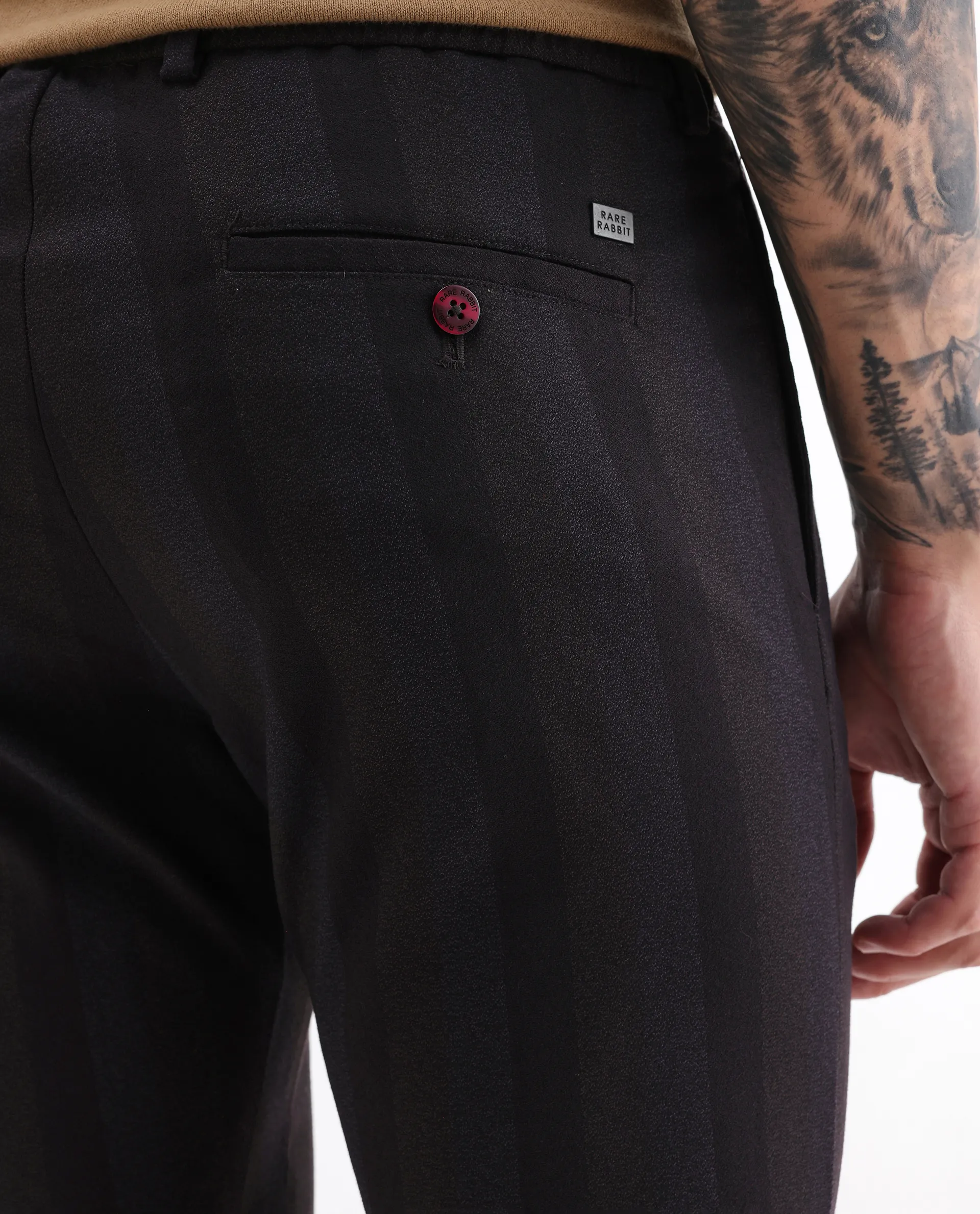 Rare Rabbit Men's Onio Maroon Polyester Striped Print Regular Fit Trouser - Image 6