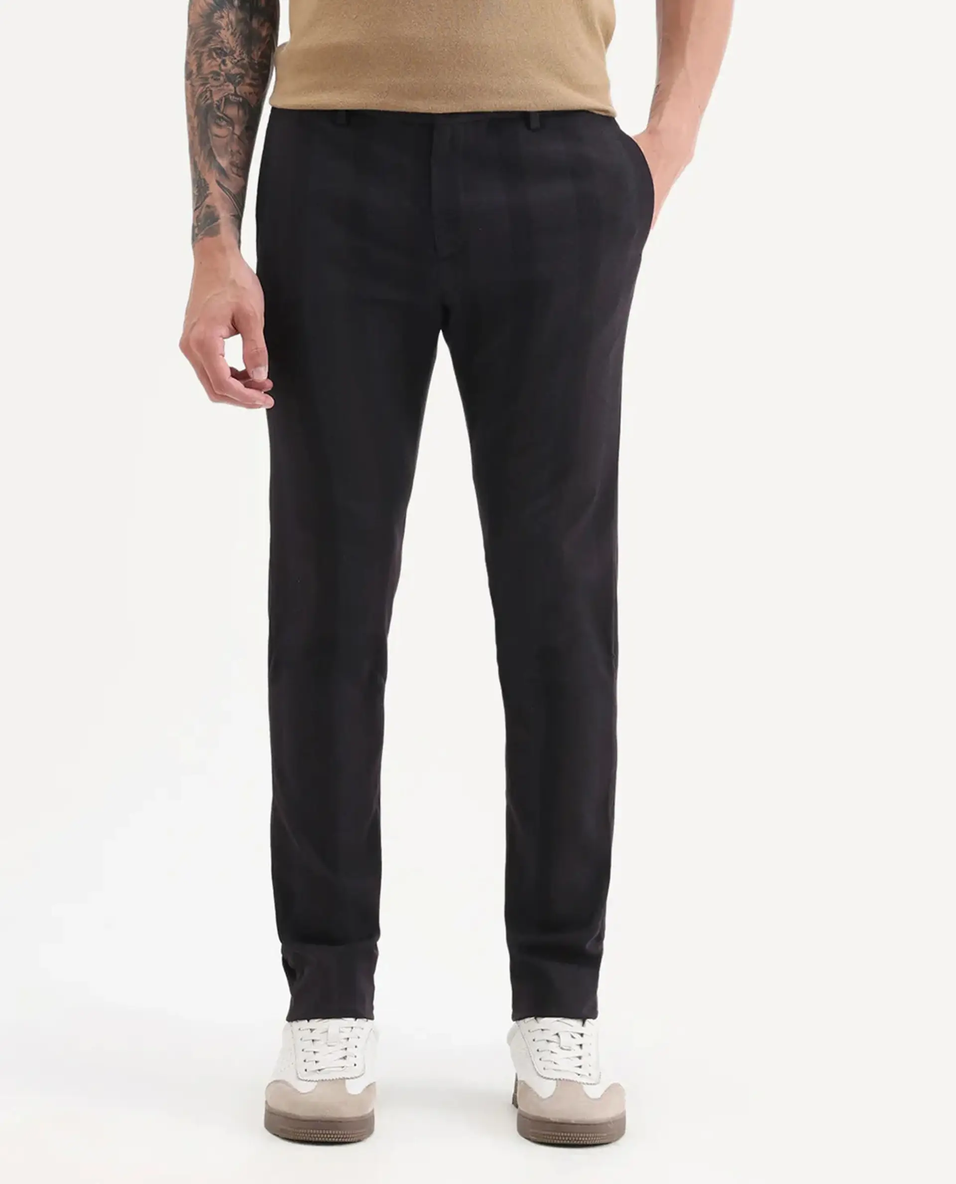 Rare Rabbit Men's Onio Maroon Polyester Striped Print Regular Fit Trouser - Image 9