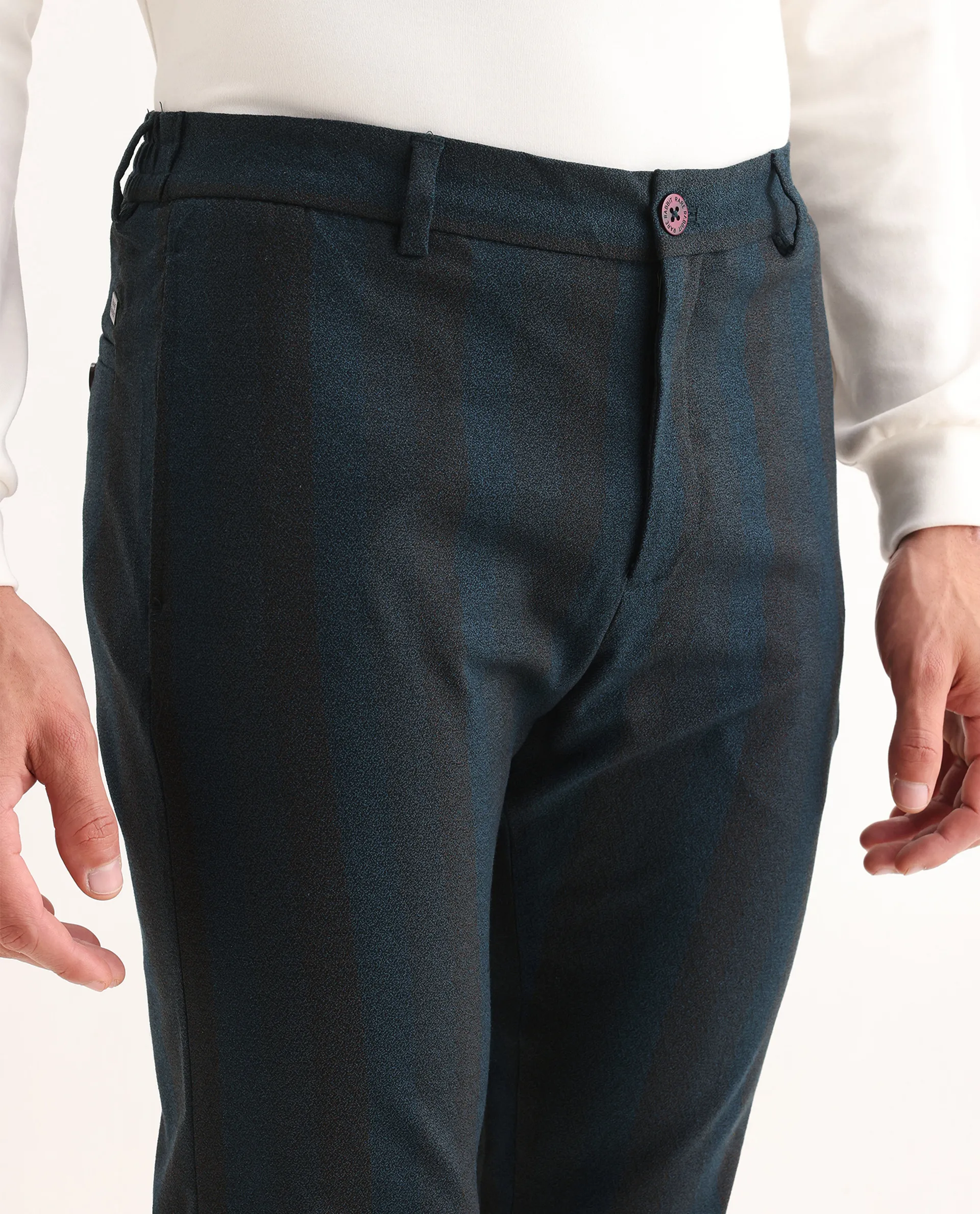 Rare Rabbit Men's Onio Petrol Plain Regular Fit Trouser - Image 3