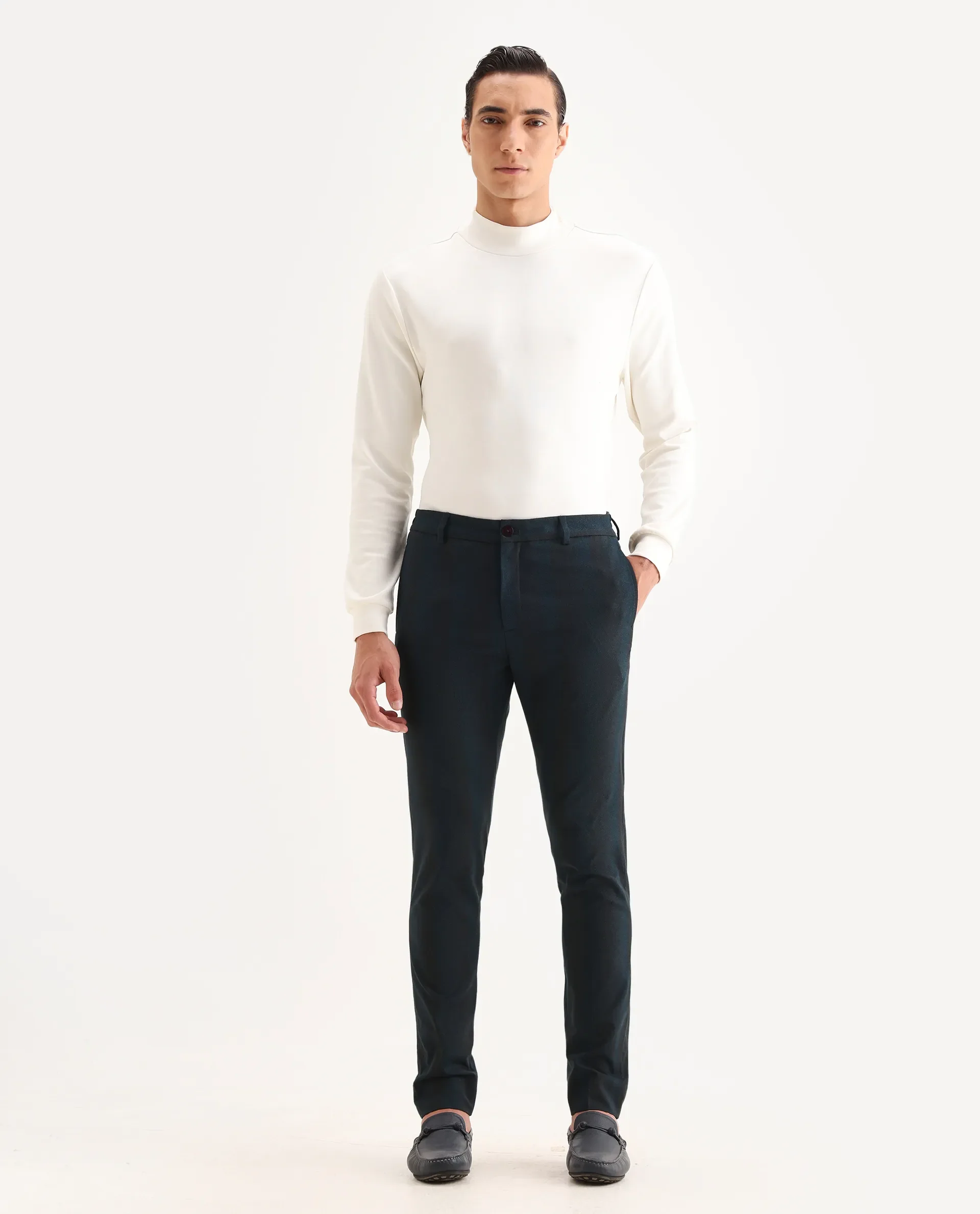 Rare Rabbit Men's Onio Petrol Plain Regular Fit Trouser - Image 4