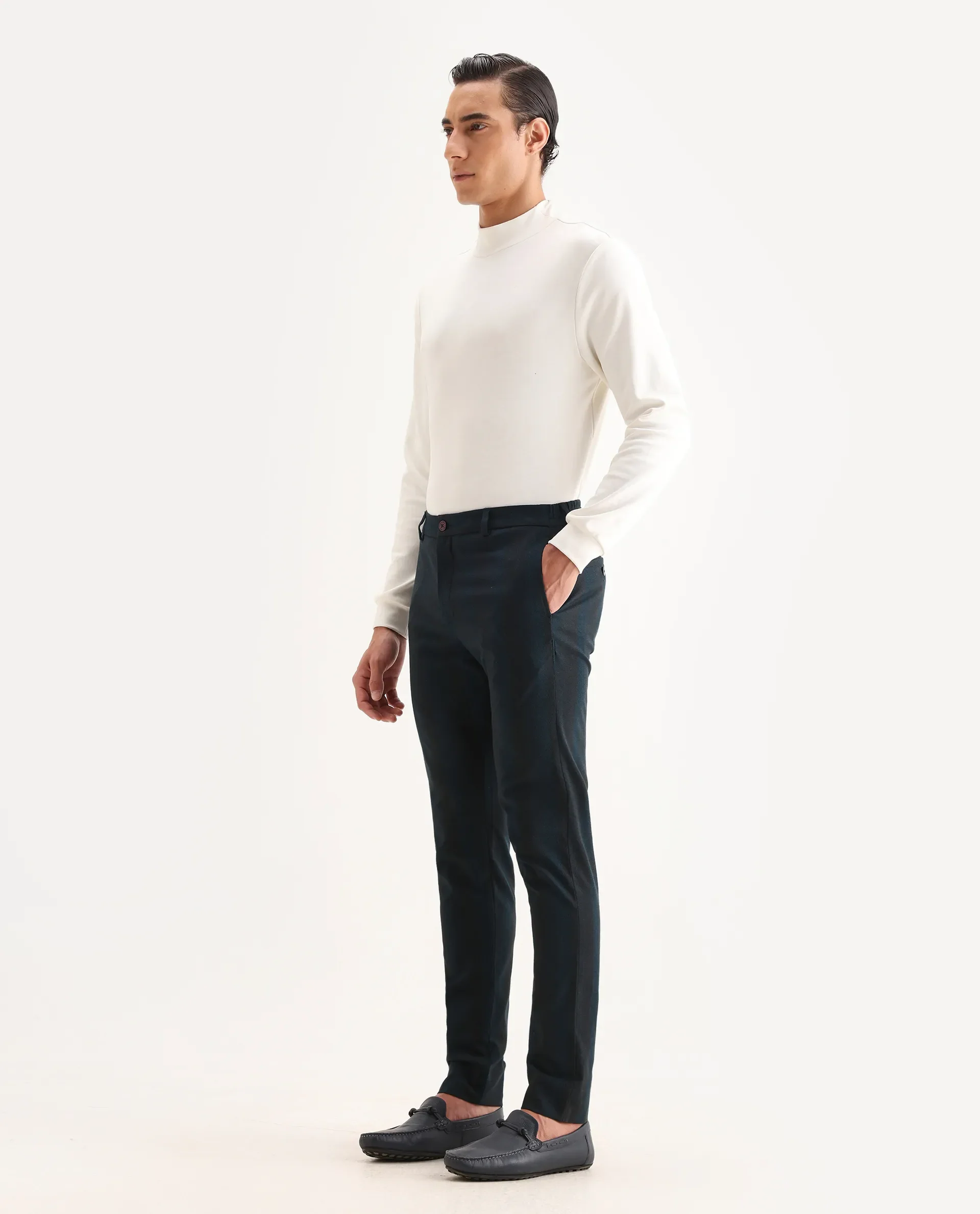 Rare Rabbit Men's Onio Petrol Plain Regular Fit Trouser - Image 5