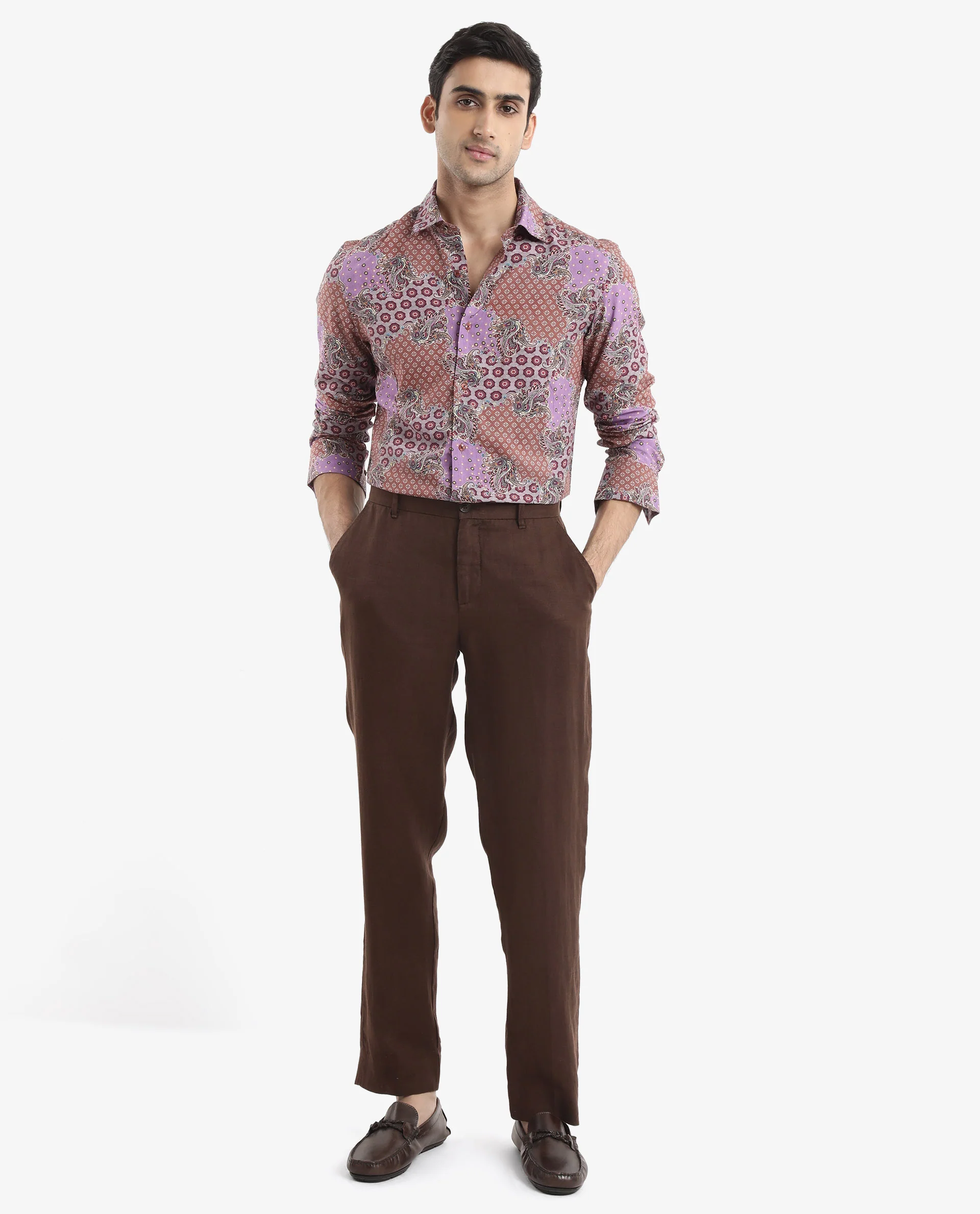 Rare Rabbit Men's Onslo Ls Brown Viscose Tropical Print Regular Fit Full Sleeve Collared Shirt - Image 2
