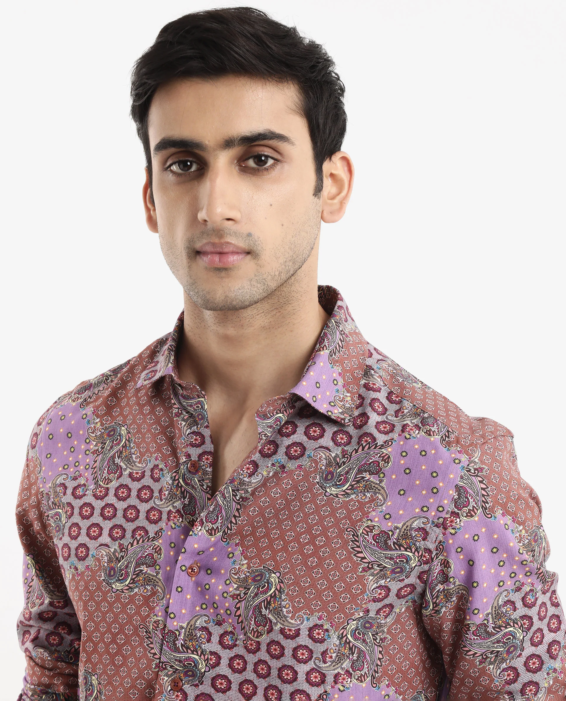 Rare Rabbit Men's Onslo Ls Brown Viscose Tropical Print Regular Fit Full Sleeve Collared Shirt - Image 5