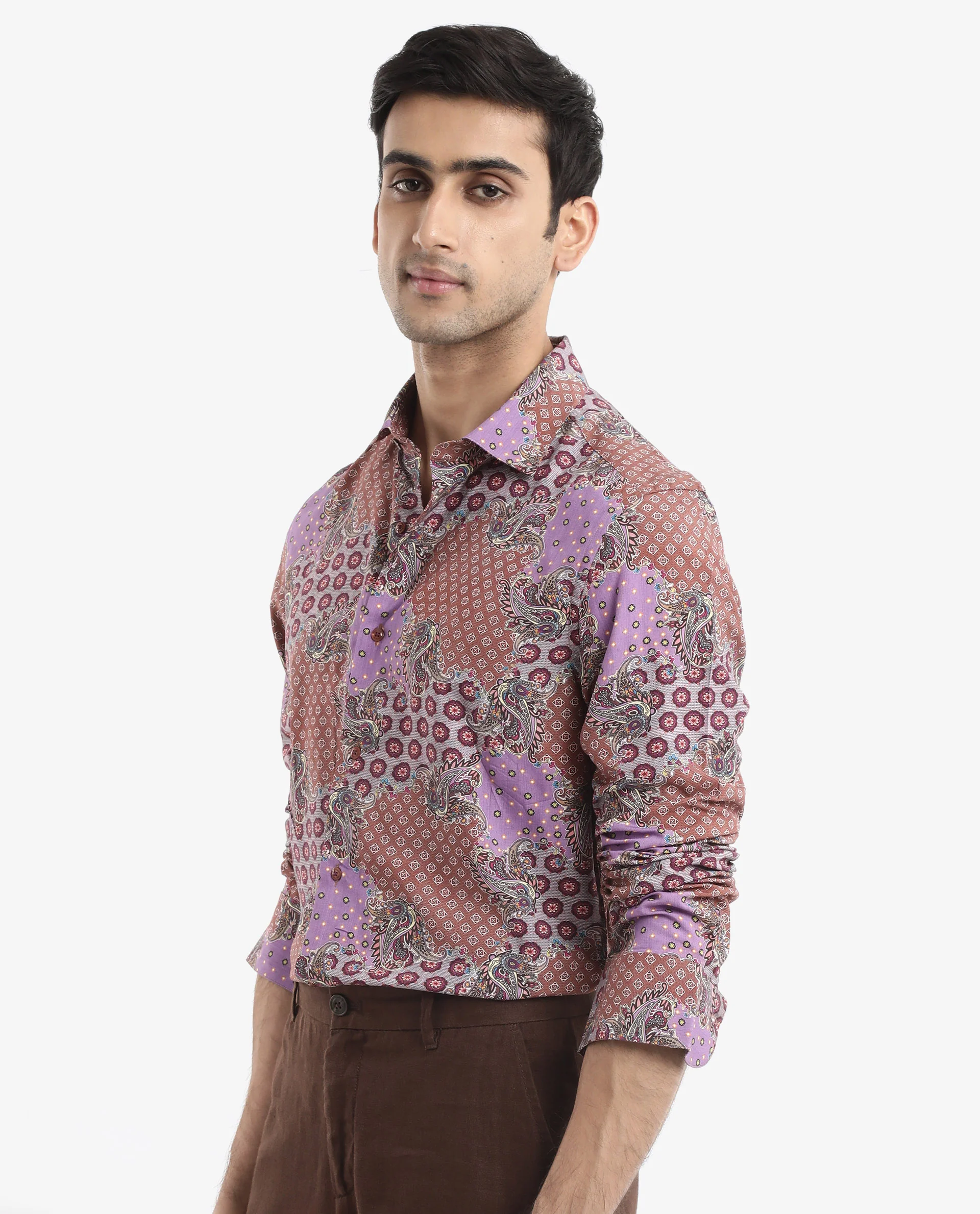 Rare Rabbit Men's Onslo Ls Brown Viscose Tropical Print Regular Fit Full Sleeve Collared Shirt - Image 7
