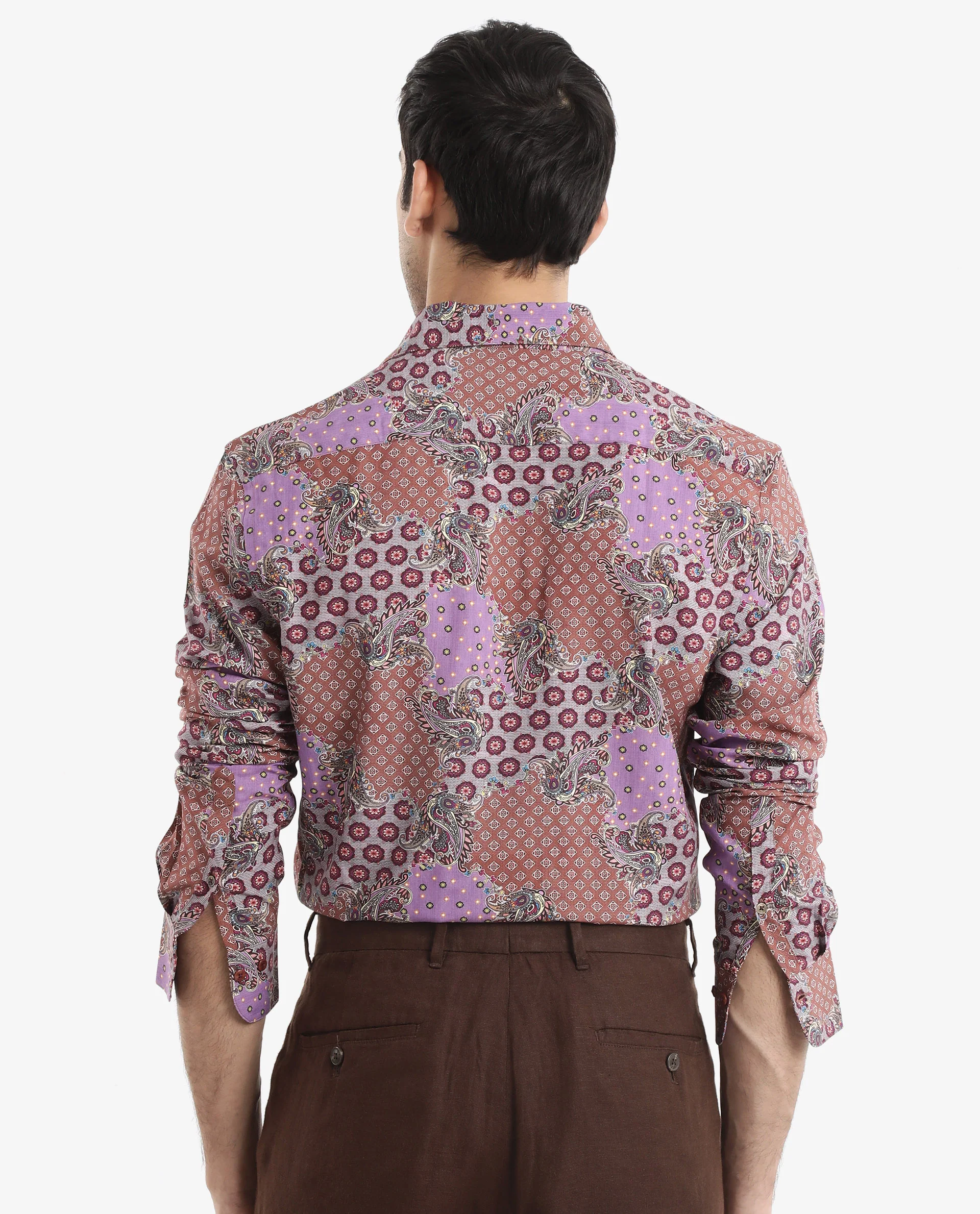 Rare Rabbit Men's Onslo Ls Brown Viscose Tropical Print Regular Fit Full Sleeve Collared Shirt - Image 8