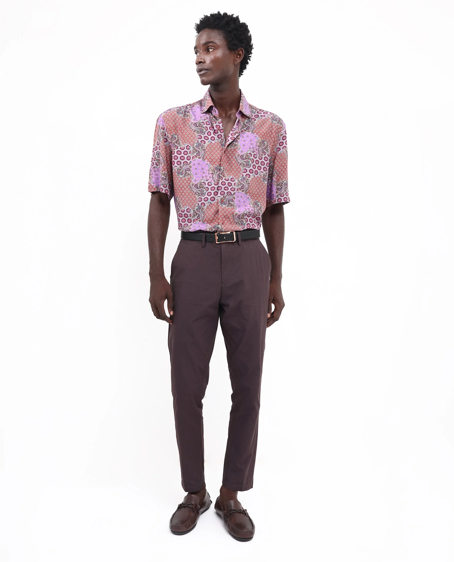 Rare Rabbit Men's Onslo Ss Brown Viscose Tropical Print Boxy Fit Half Sleeve Collared Shirt - Image 2