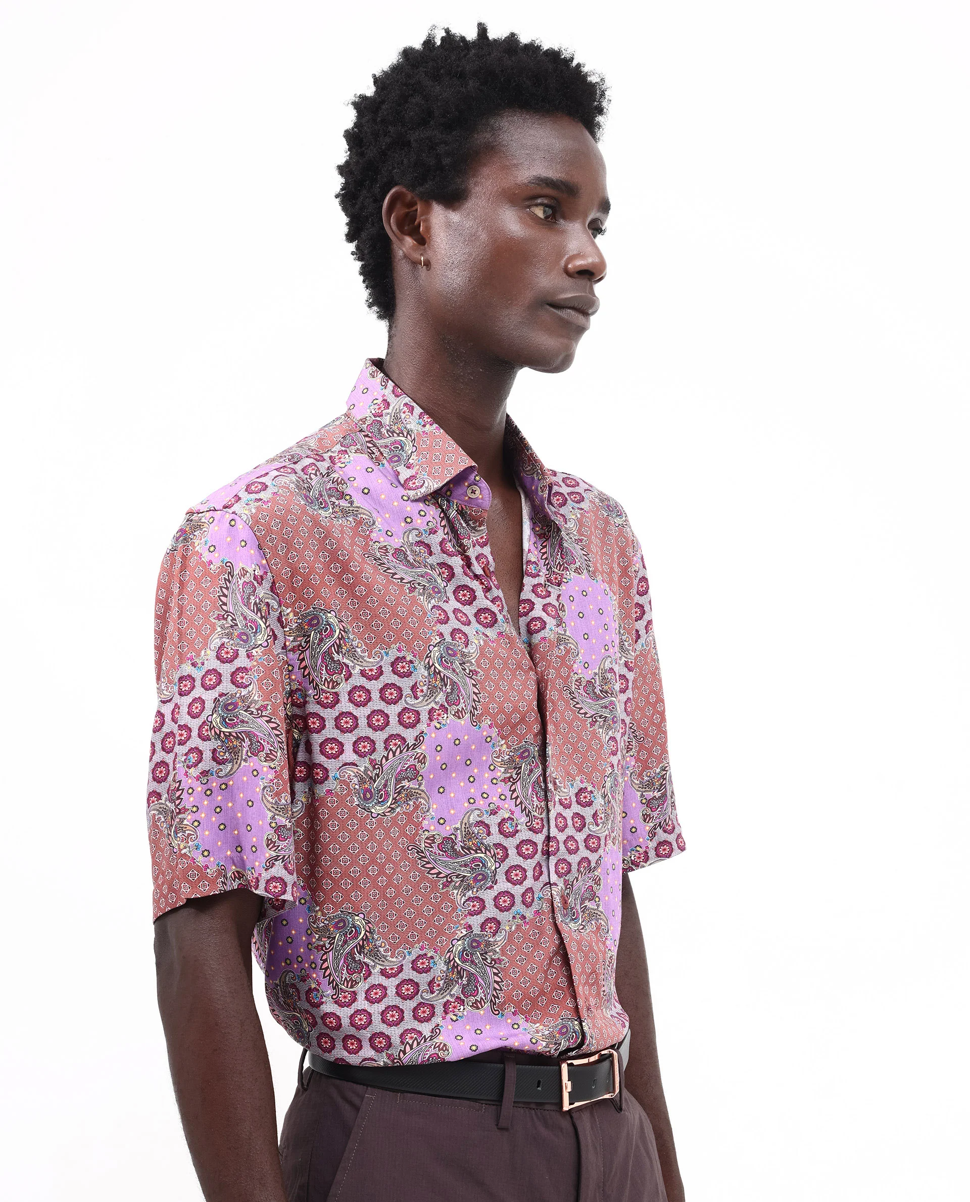 Rare Rabbit Men's Onslo Ss Brown Viscose Tropical Print Boxy Fit Half Sleeve Collared Shirt - Image 3