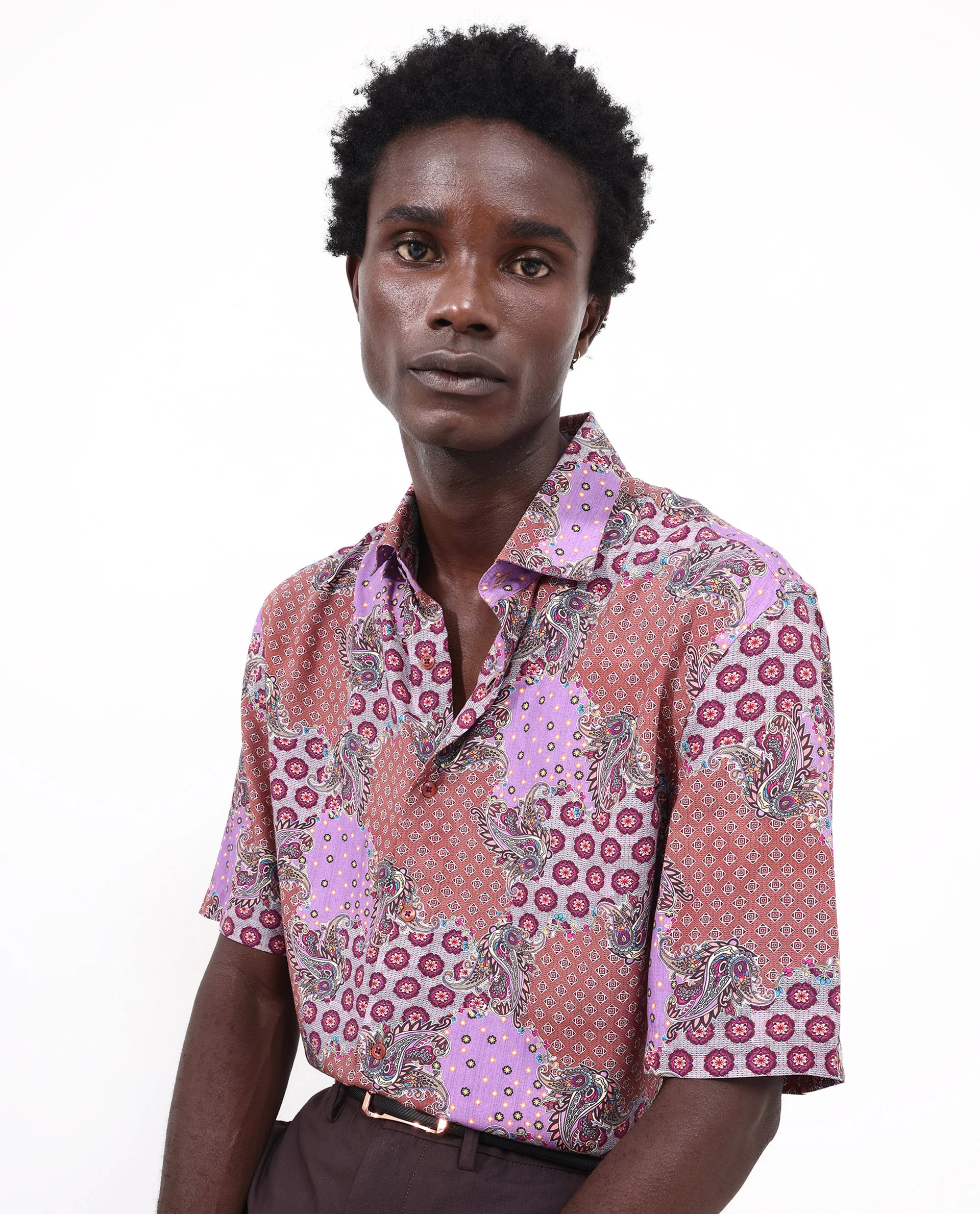 Rare Rabbit Men's Onslo Ss Brown Viscose Tropical Print Boxy Fit Half Sleeve Collared Shirt - Image 6