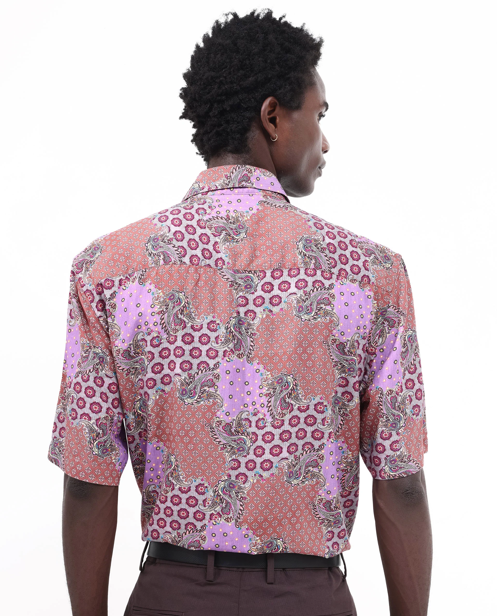 Rare Rabbit Men's Onslo Ss Brown Viscose Tropical Print Boxy Fit Half Sleeve Collared Shirt - Image 7