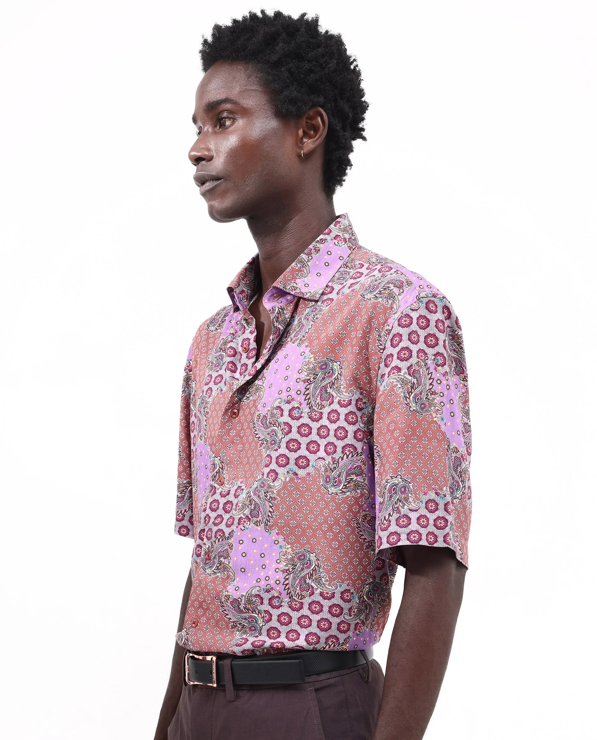 Rare Rabbit Men's Onslo Ss Brown Viscose Tropical Print Boxy Fit Half Sleeve Collared Shirt - Image 8
