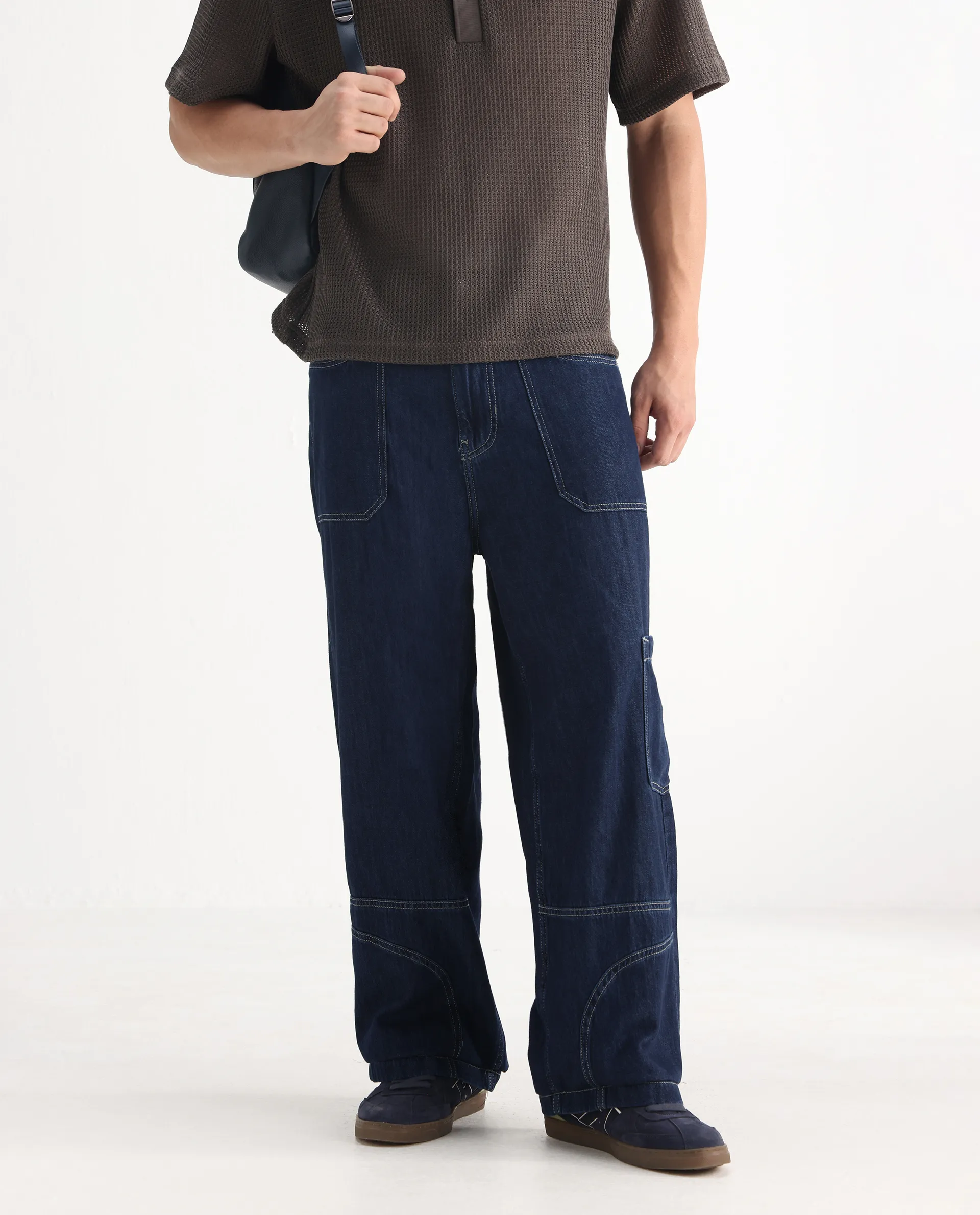 Rare Rabbit Men's Onyx Dark Blue Cotton Blend Plain Baggy Fit Jeans - Image 2