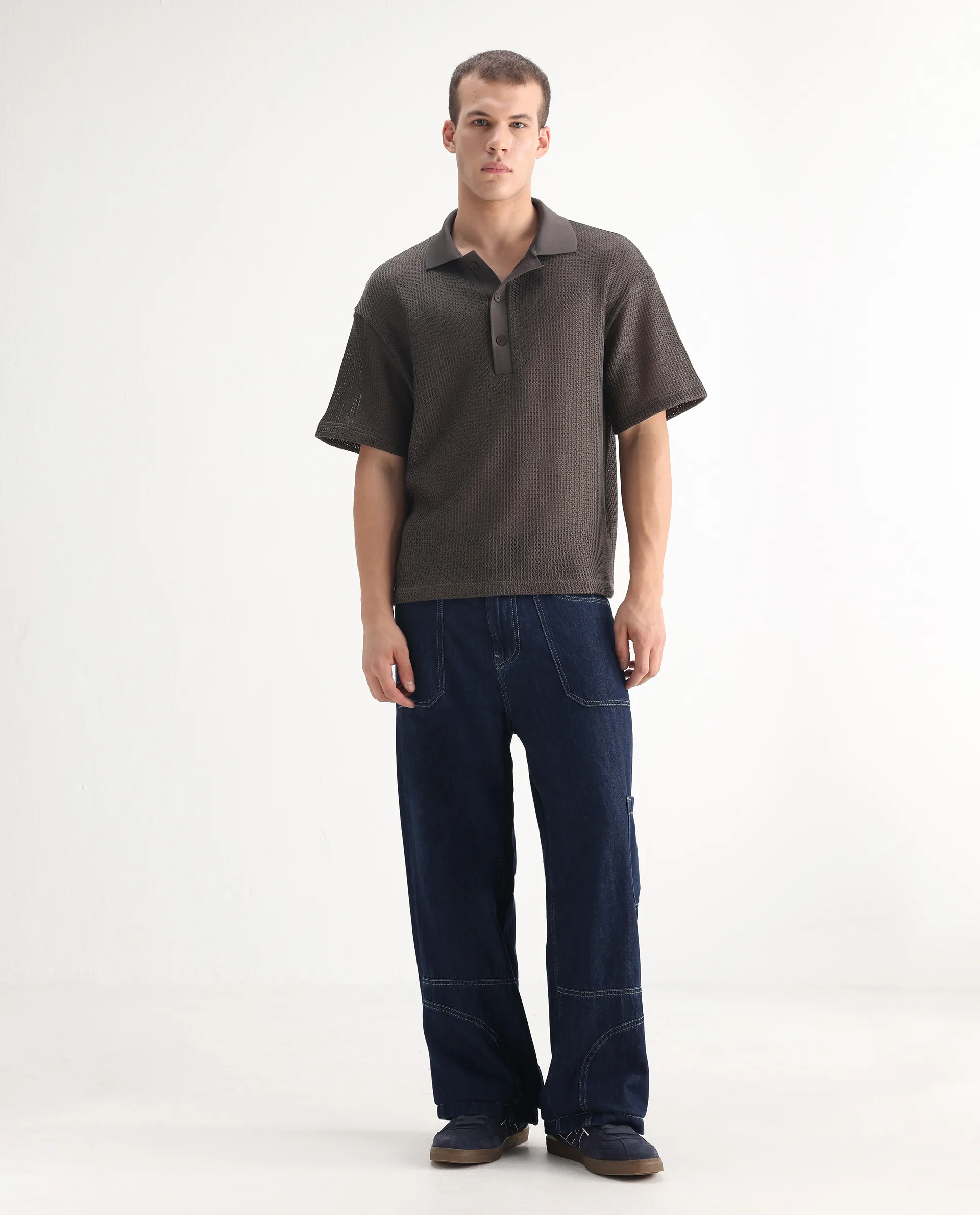Rare Rabbit Men's Onyx Dark Blue Cotton Blend Plain Baggy Fit Jeans - Image 3