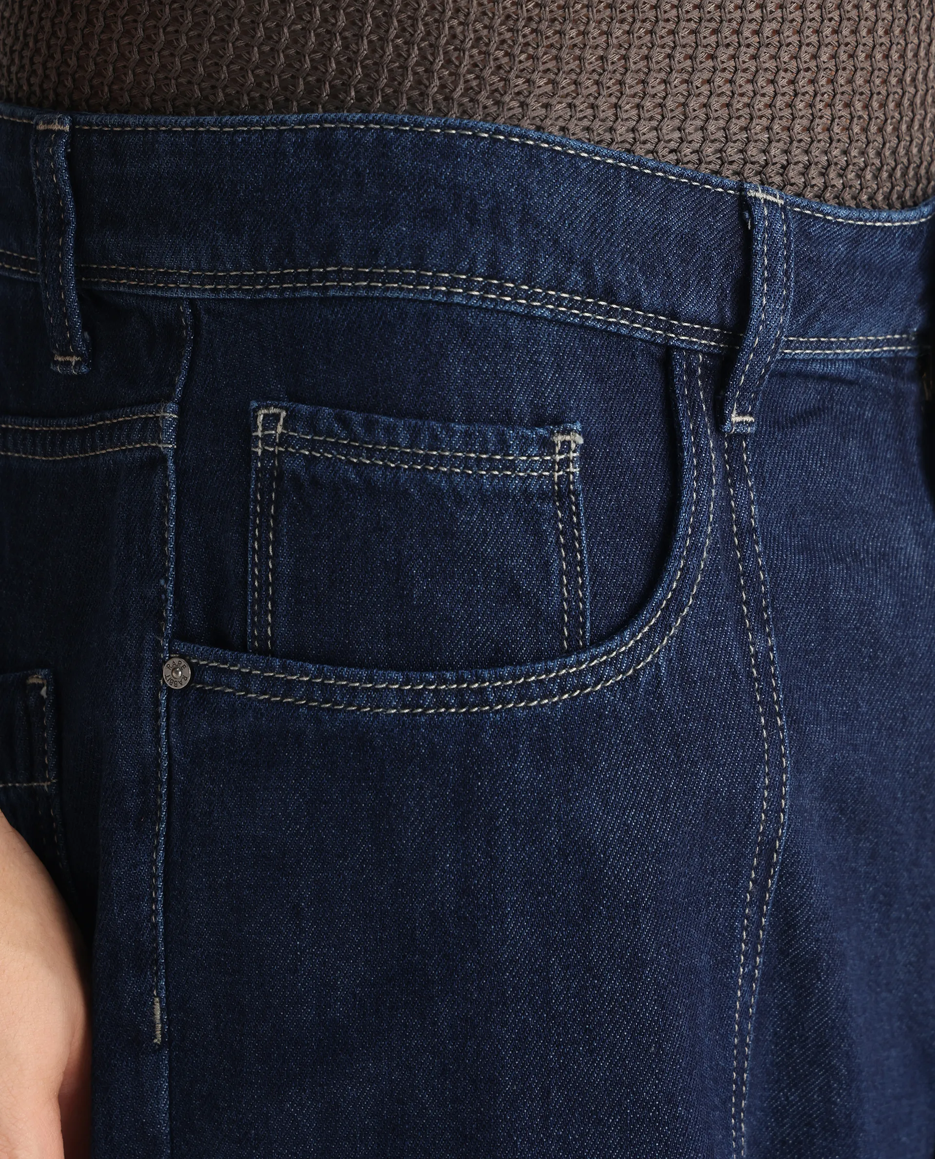 Rare Rabbit Men's Onyx Dark Blue Cotton Blend Plain Baggy Fit Jeans - Image 6
