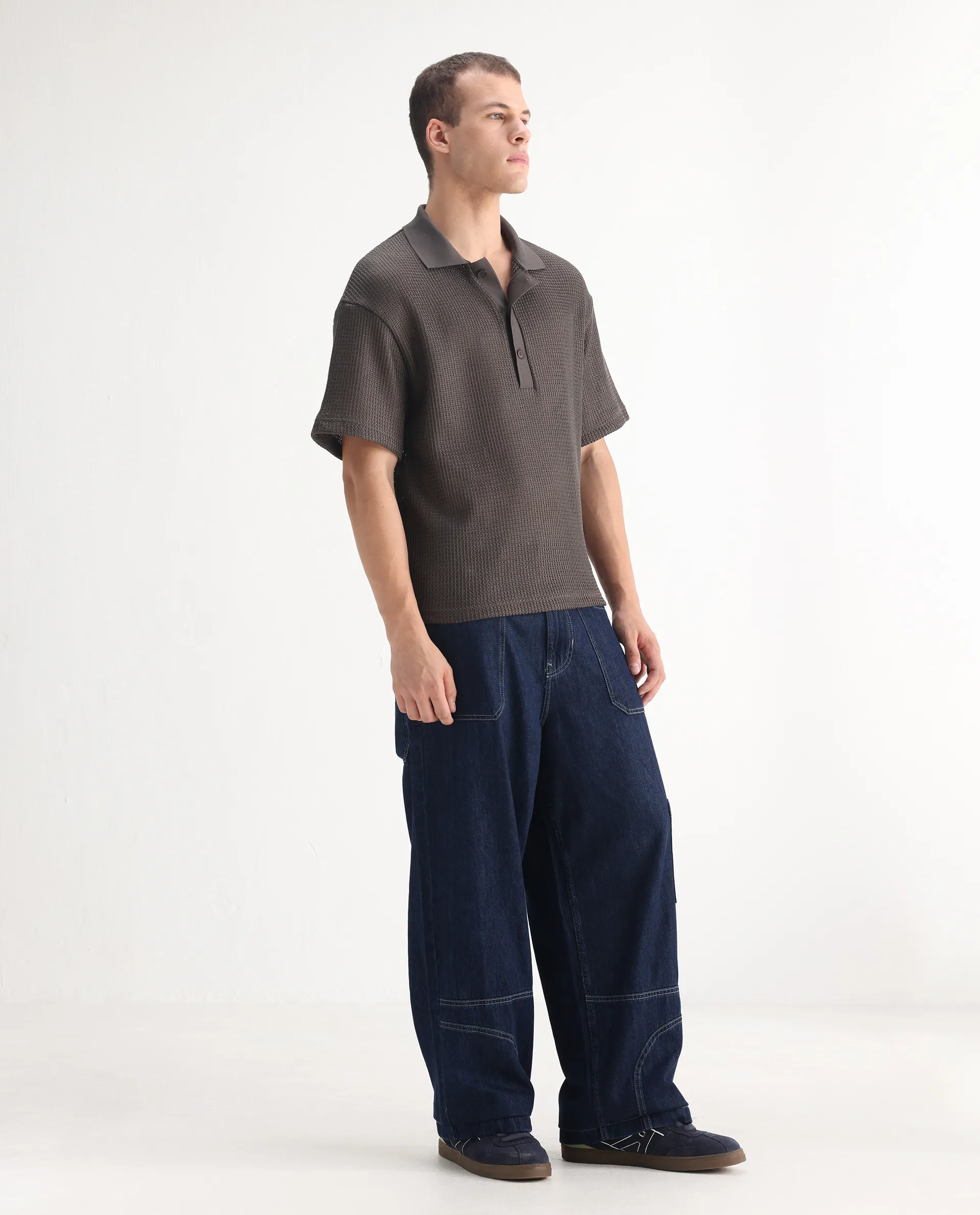Rare Rabbit Men's Onyx Dark Blue Cotton Blend Plain Baggy Fit Jeans - Image 7