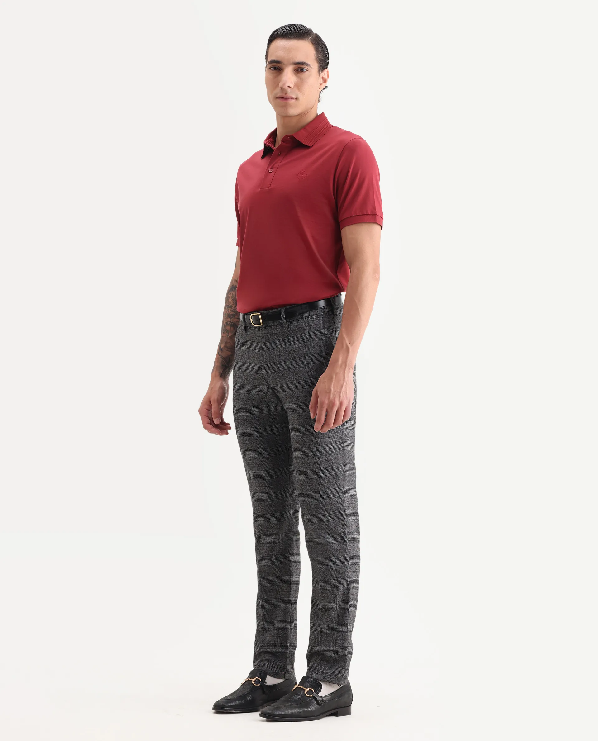 Rare Rabbit Men's Opal Dark Grey Polyester Checked Print Regular Fit Trouser - Image 4