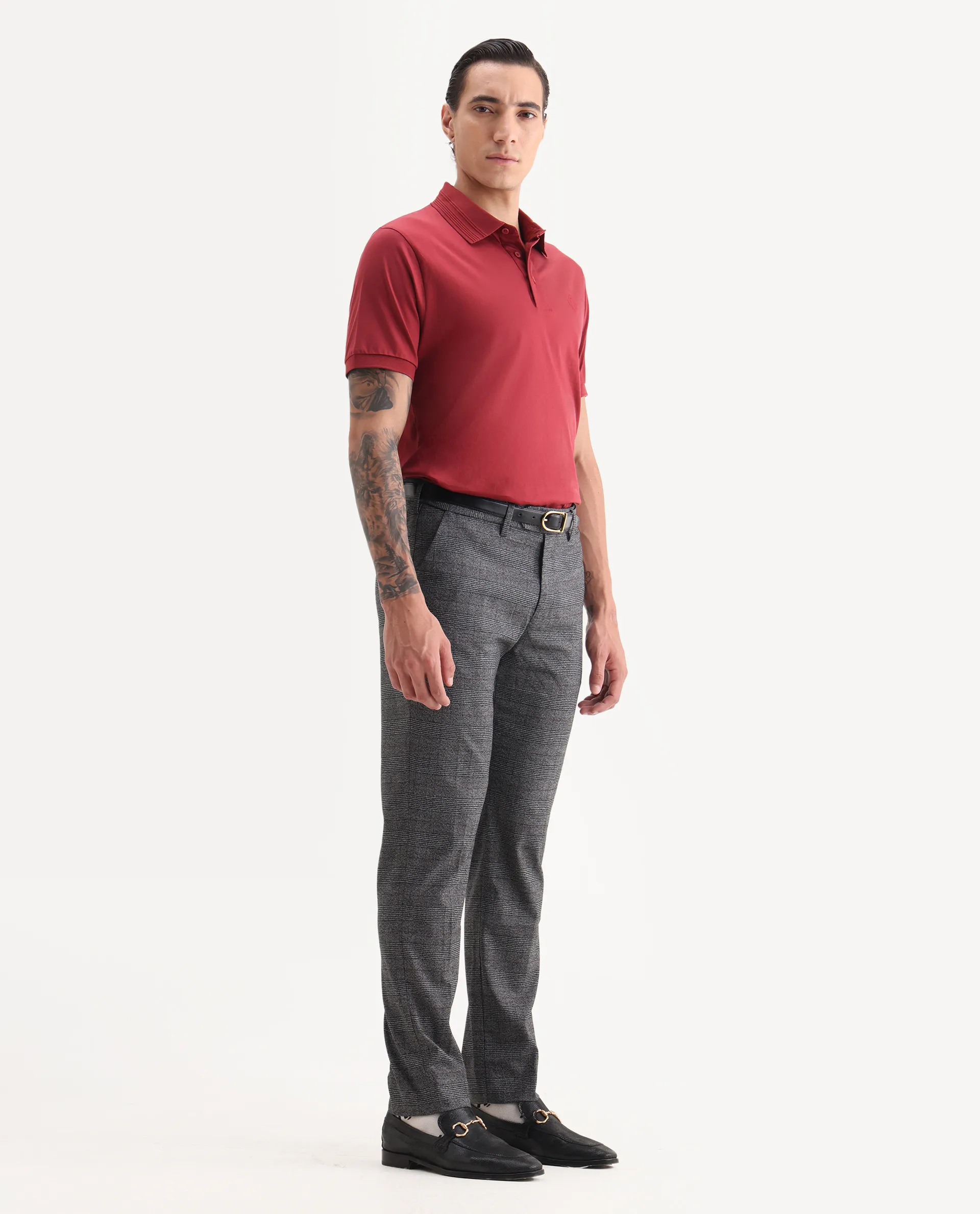 Rare Rabbit Men's Opal Dark Grey Polyester Checked Print Regular Fit Trouser - Image 5
