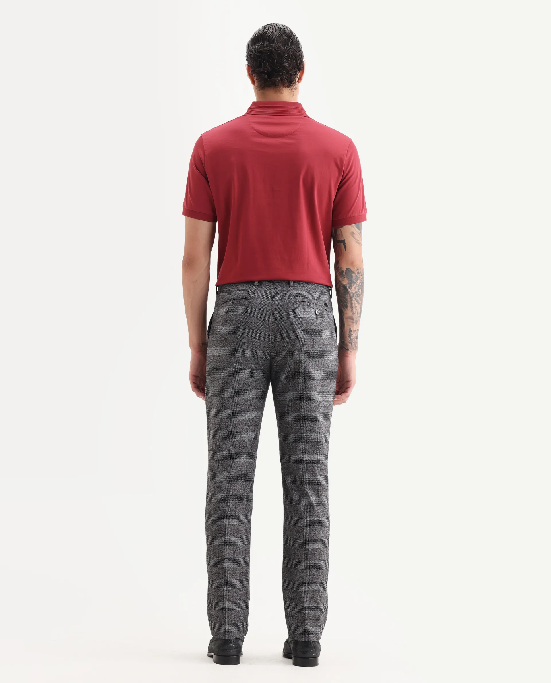 Rare Rabbit Men's Opal Dark Grey Polyester Checked Print Regular Fit Trouser - Image 7