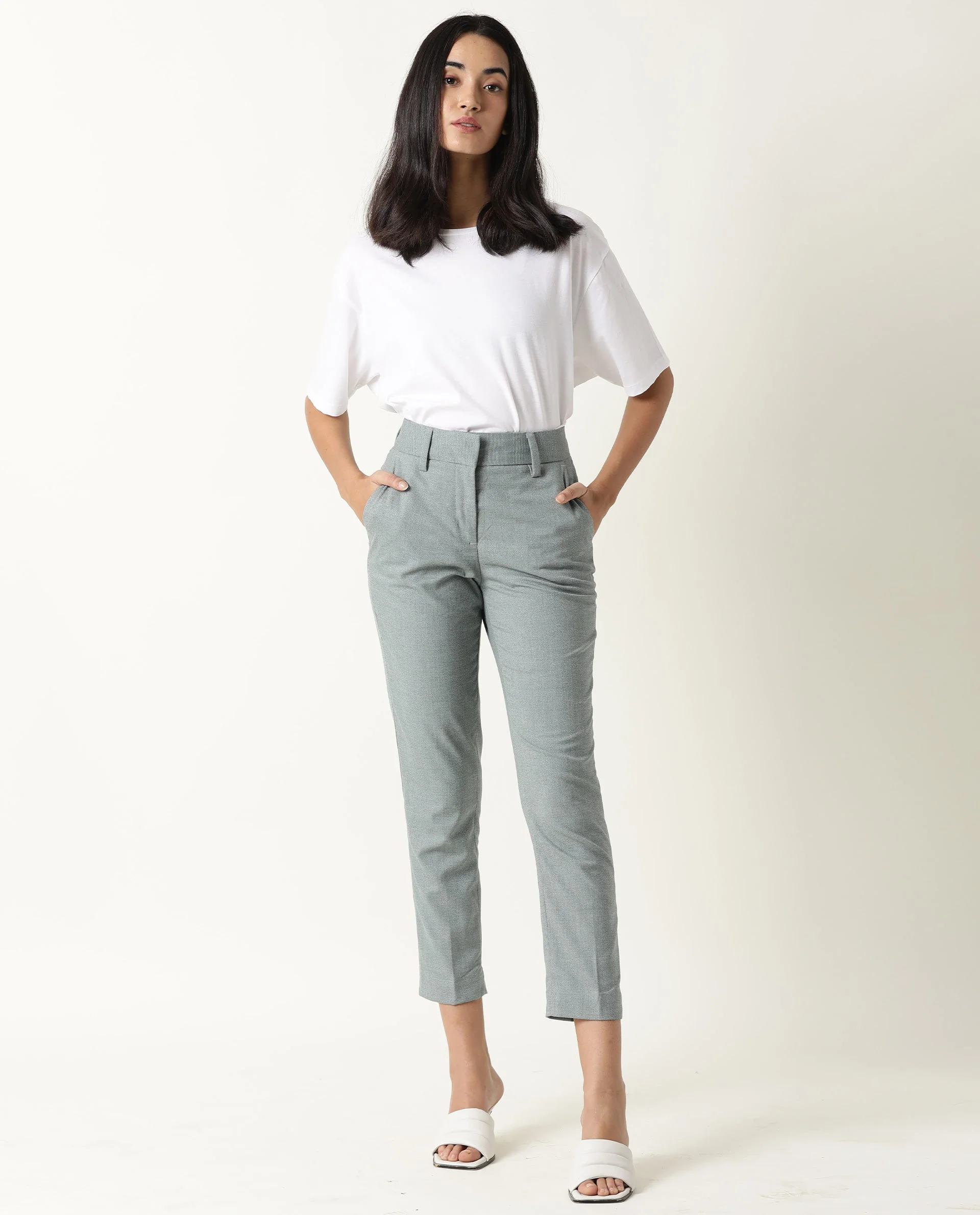 Rareism Women's Ophilia Green Cotton Solid Trouser - Image 3