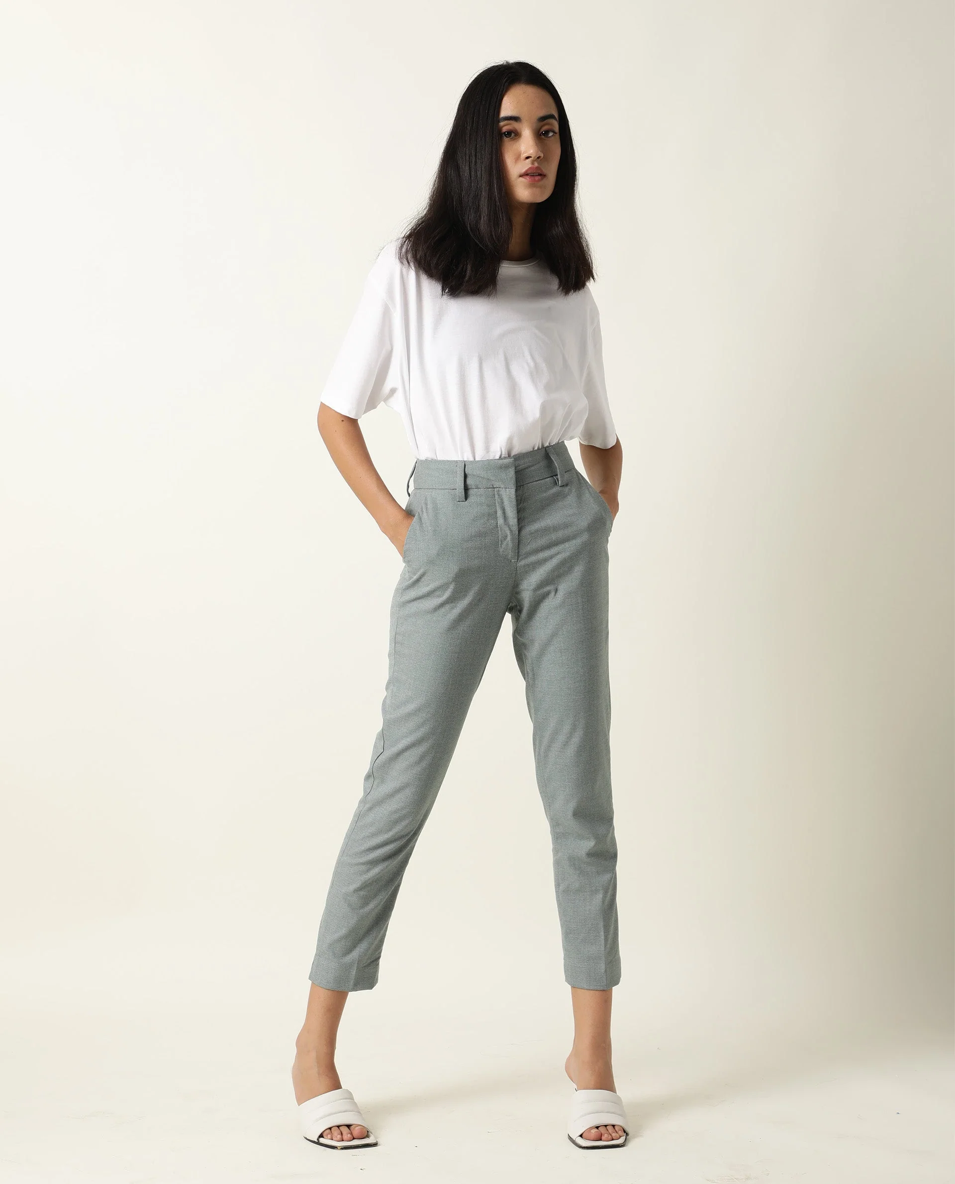 Rareism Women's Ophilia Green Cotton Solid Trouser - Image 7
