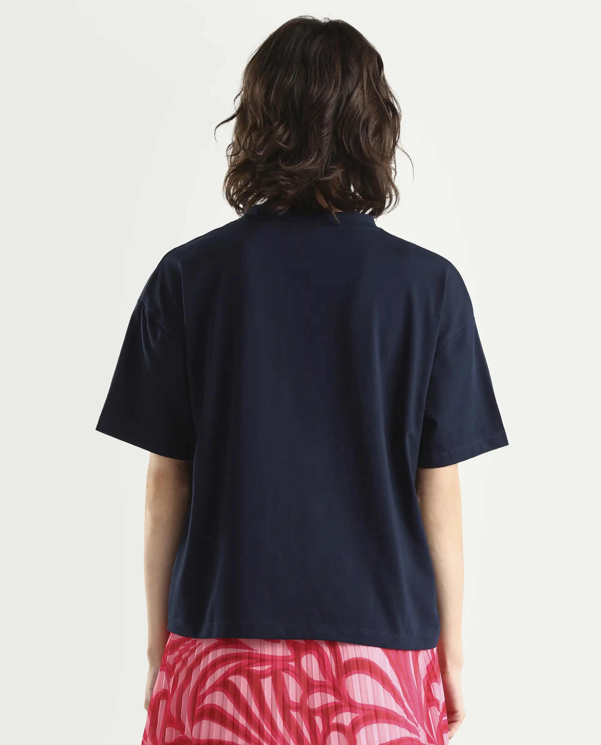 Rareism Women's Oppamen Dark Navy Cotton Blend Crew Neck Graphic Print Boxy Fit T-Shirt - Image 7
