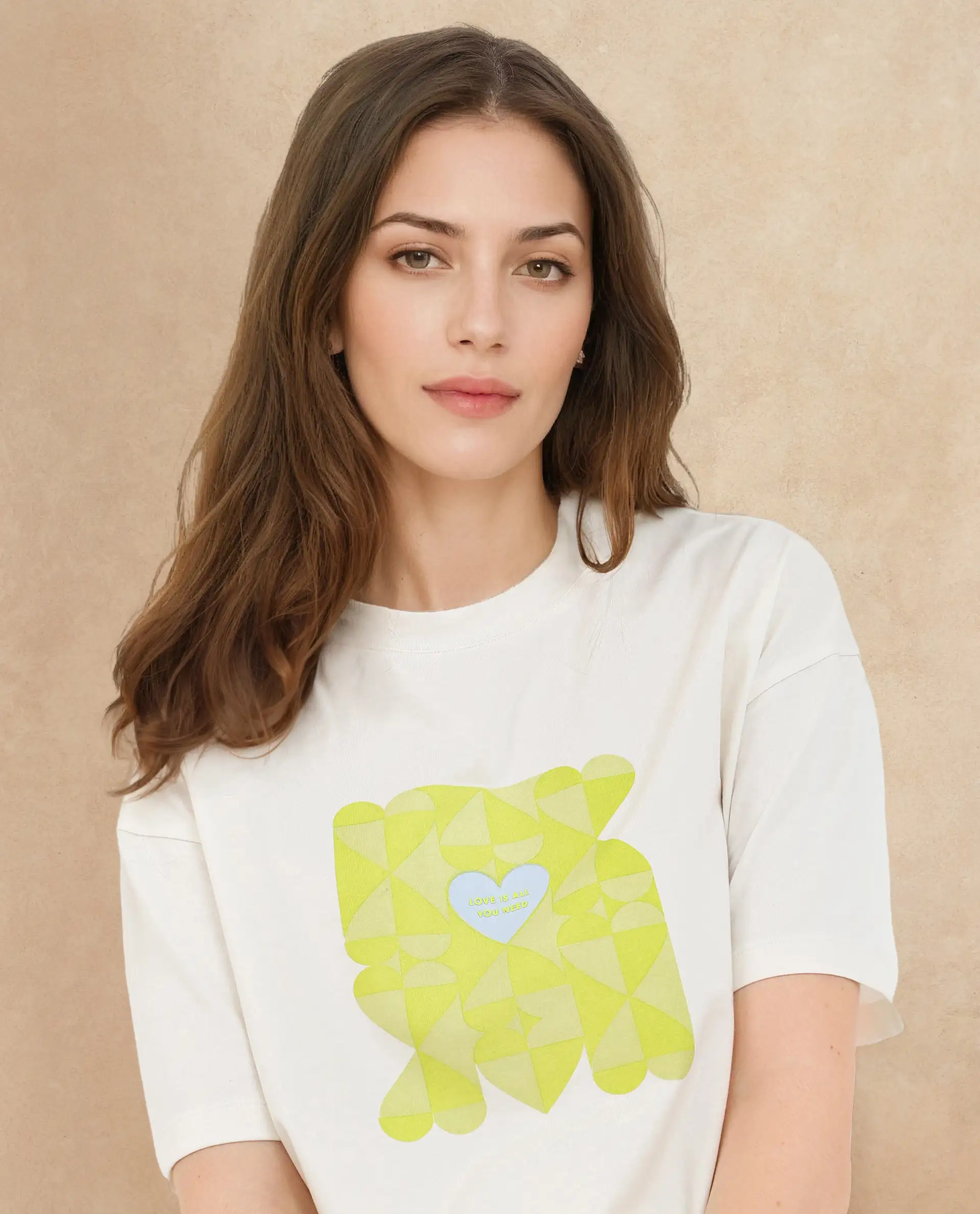 Rareism Women's Oppamen Off White Cotton Blend Crew Neck Graphic Print Boxy Fit T-Shirt - Image 2