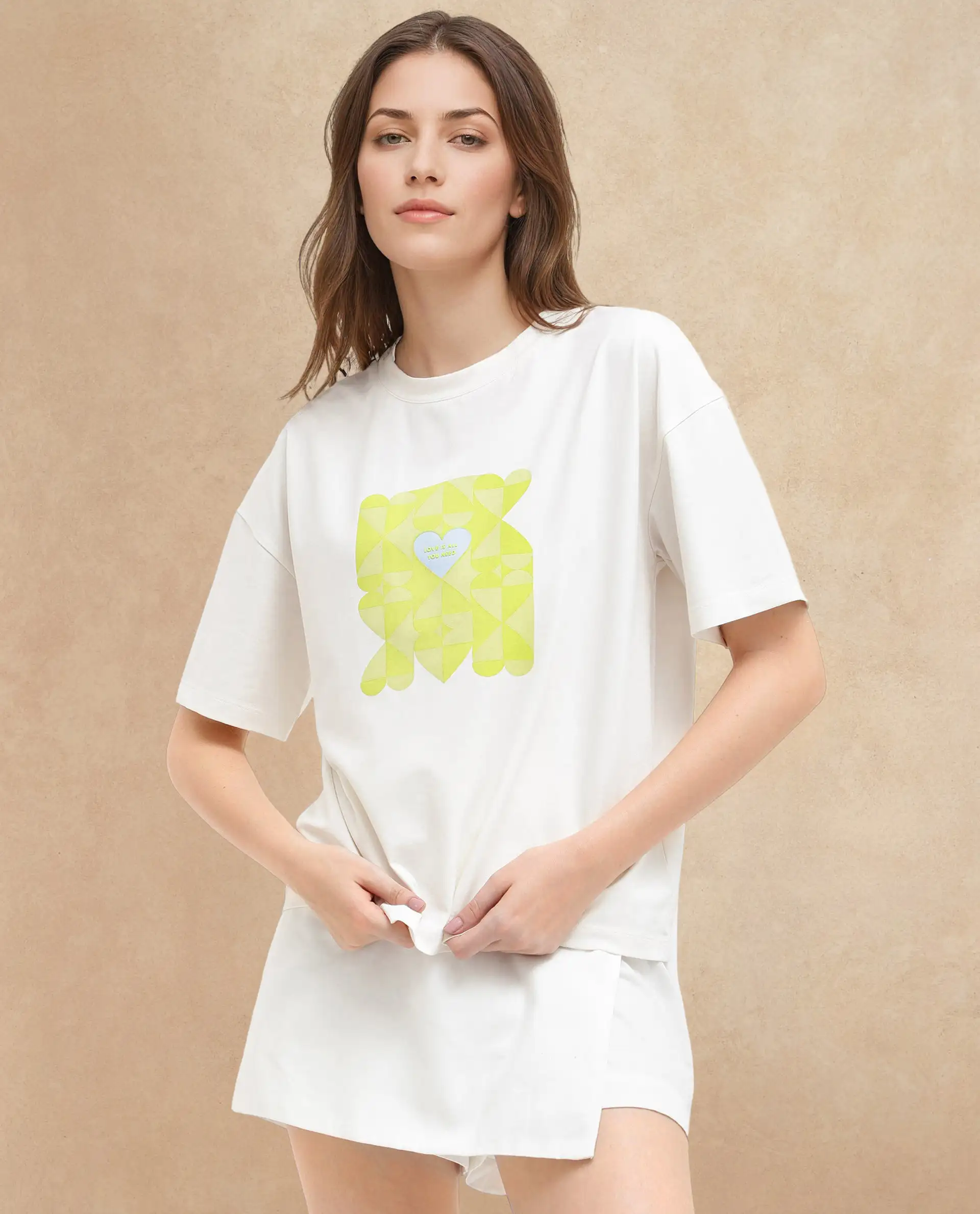 Rareism Women's Oppamen Off White Cotton Blend Crew Neck Graphic Print Boxy Fit T-Shirt - Image 3