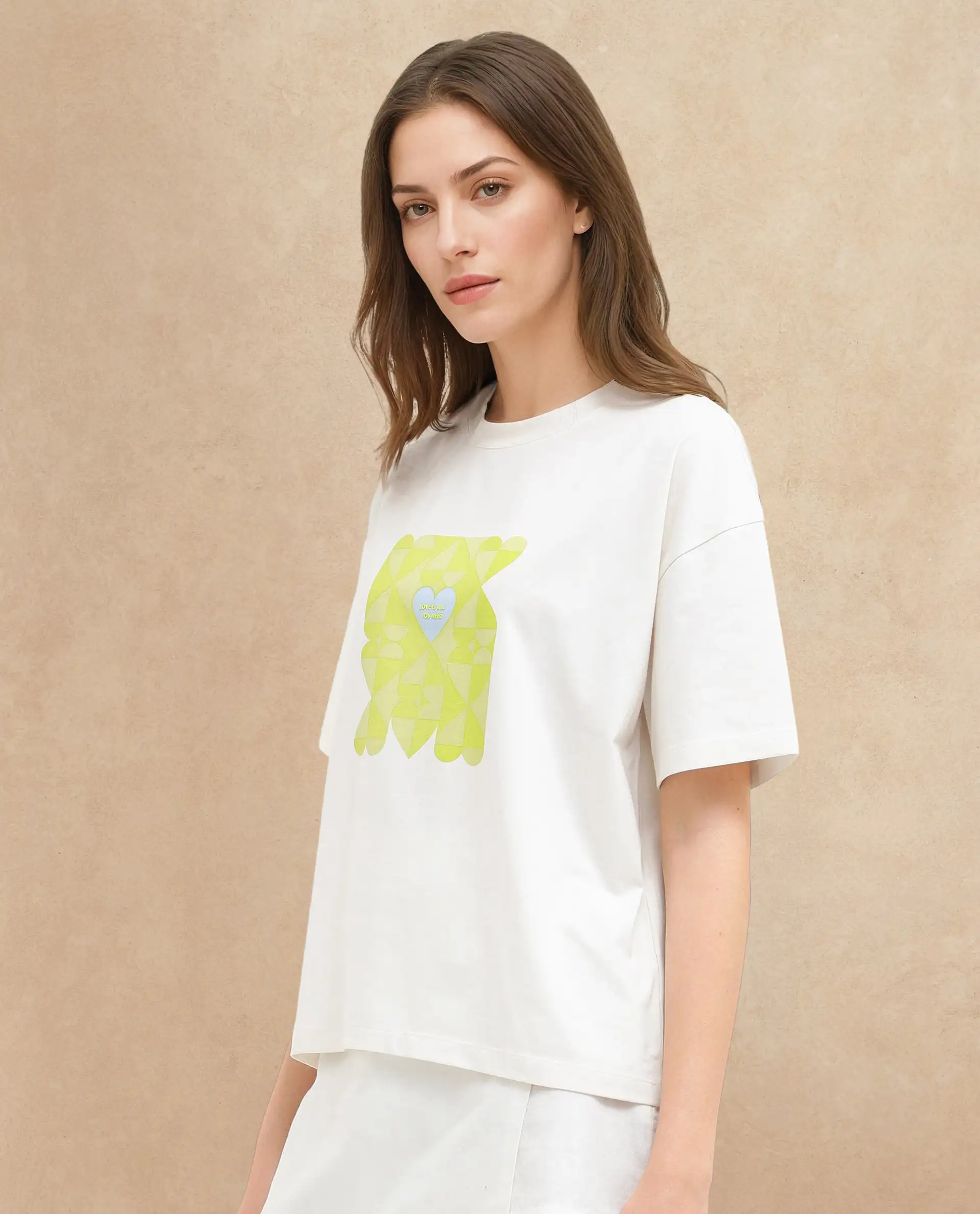 Rareism Women's Oppamen Off White Cotton Blend Crew Neck Graphic Print Boxy Fit T-Shirt - Image 4