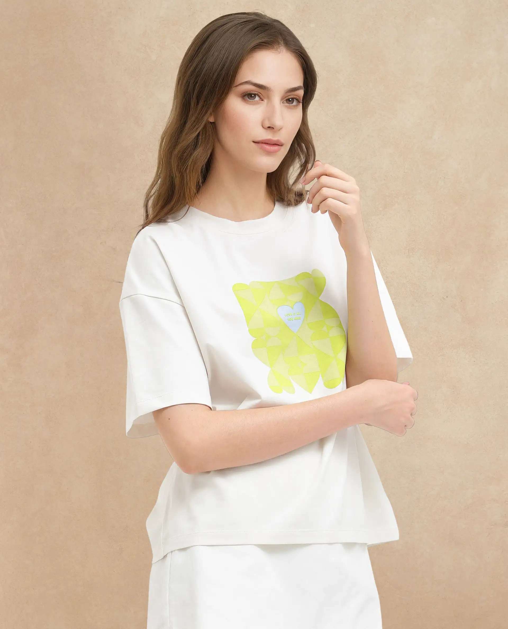 Rareism Women's Oppamen Off White Cotton Blend Crew Neck Graphic Print Boxy Fit T-Shirt - Image 5