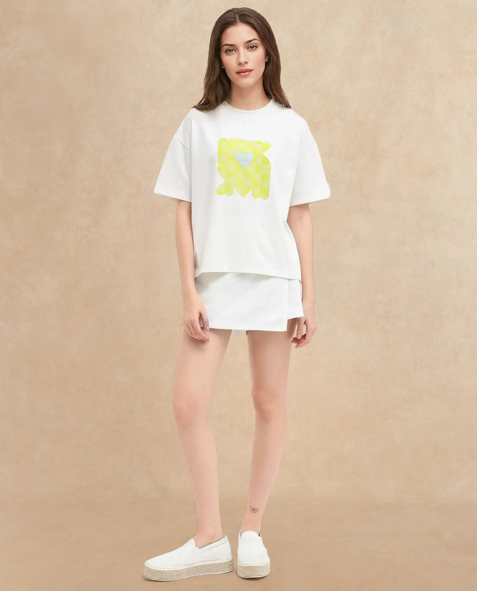 Rareism Women's Oppamen Off White Cotton Blend Crew Neck Graphic Print Boxy Fit T-Shirt - Image 6