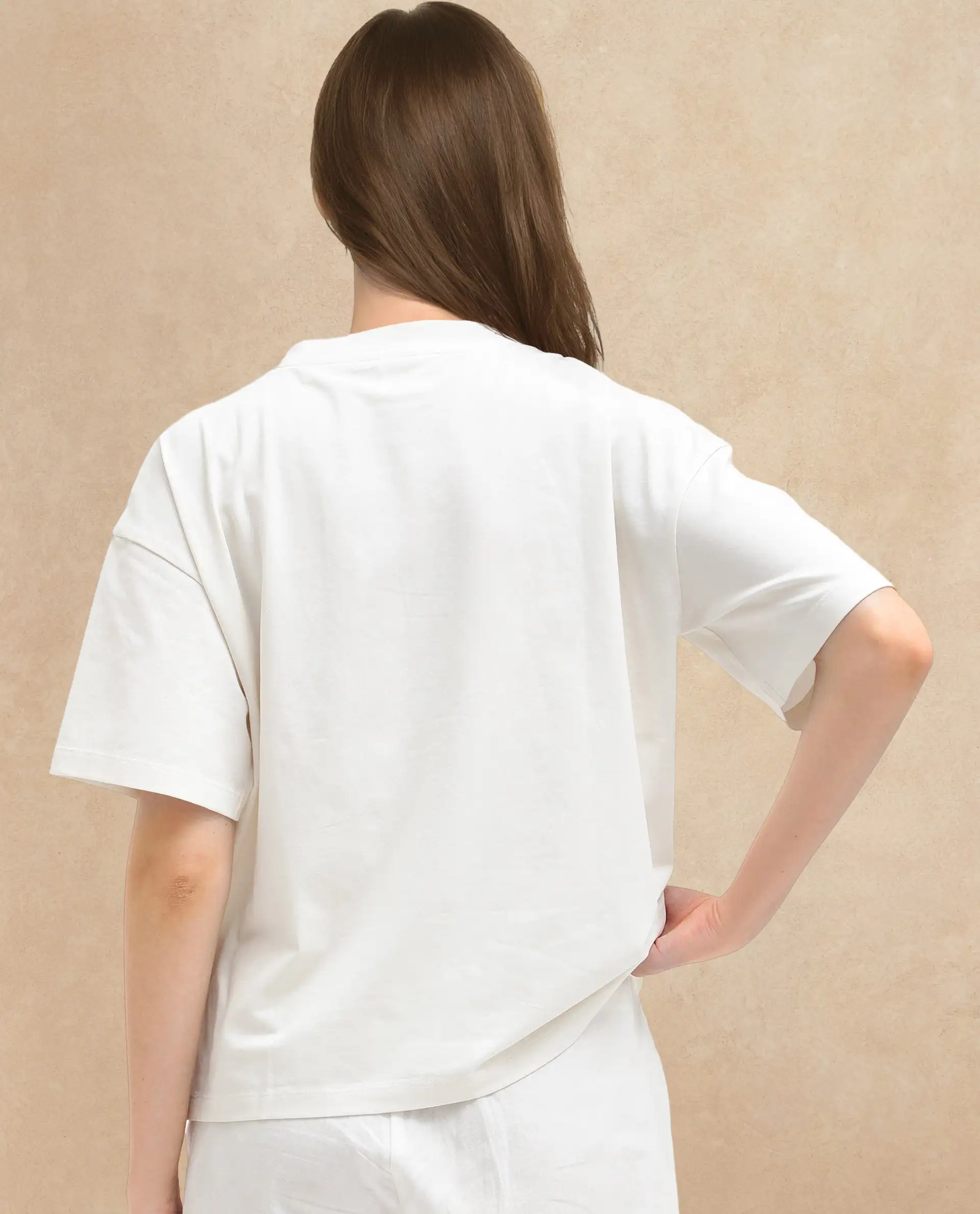 Rareism Women's Oppamen Off White Cotton Blend Crew Neck Graphic Print Boxy Fit T-Shirt - Image 7