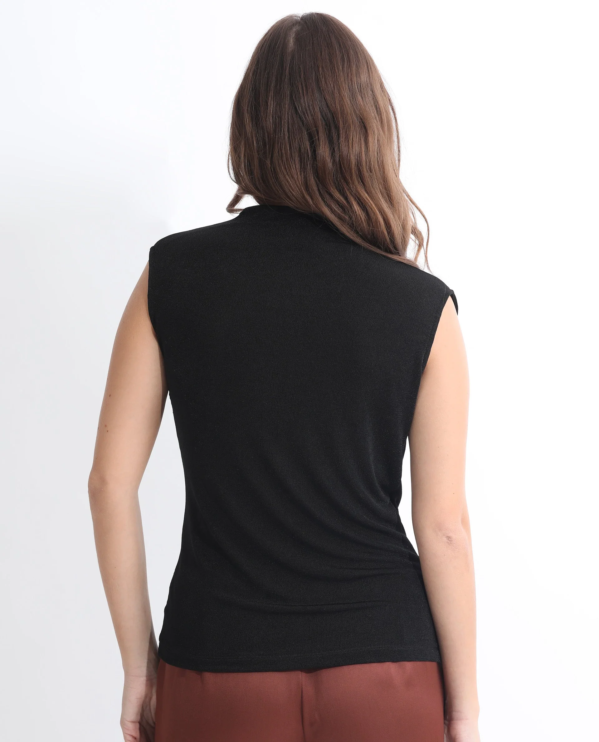 Rareism Women's Optus Black Polyester Blend Cowl Neck Plain Sleeveless Regular Fit Top - Image 12