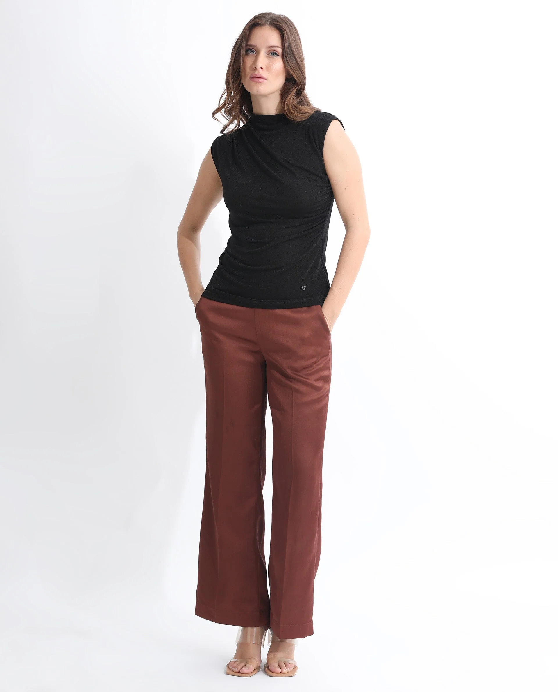 Rareism Women's Optus Black Polyester Blend Cowl Neck Plain Sleeveless Regular Fit Top - Image 2