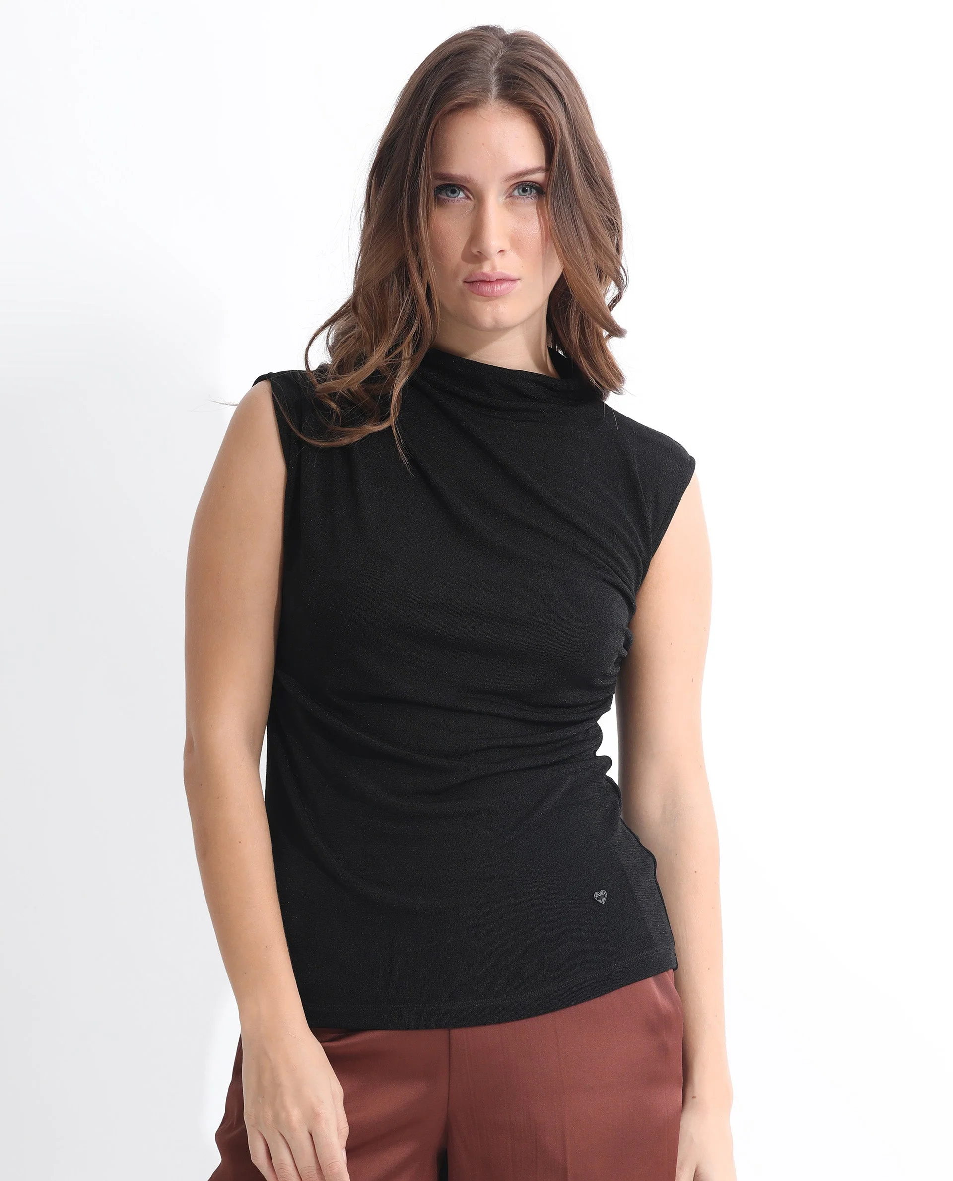 Rareism Women's Optus Black Polyester Blend Cowl Neck Plain Sleeveless Regular Fit Top - Image 4