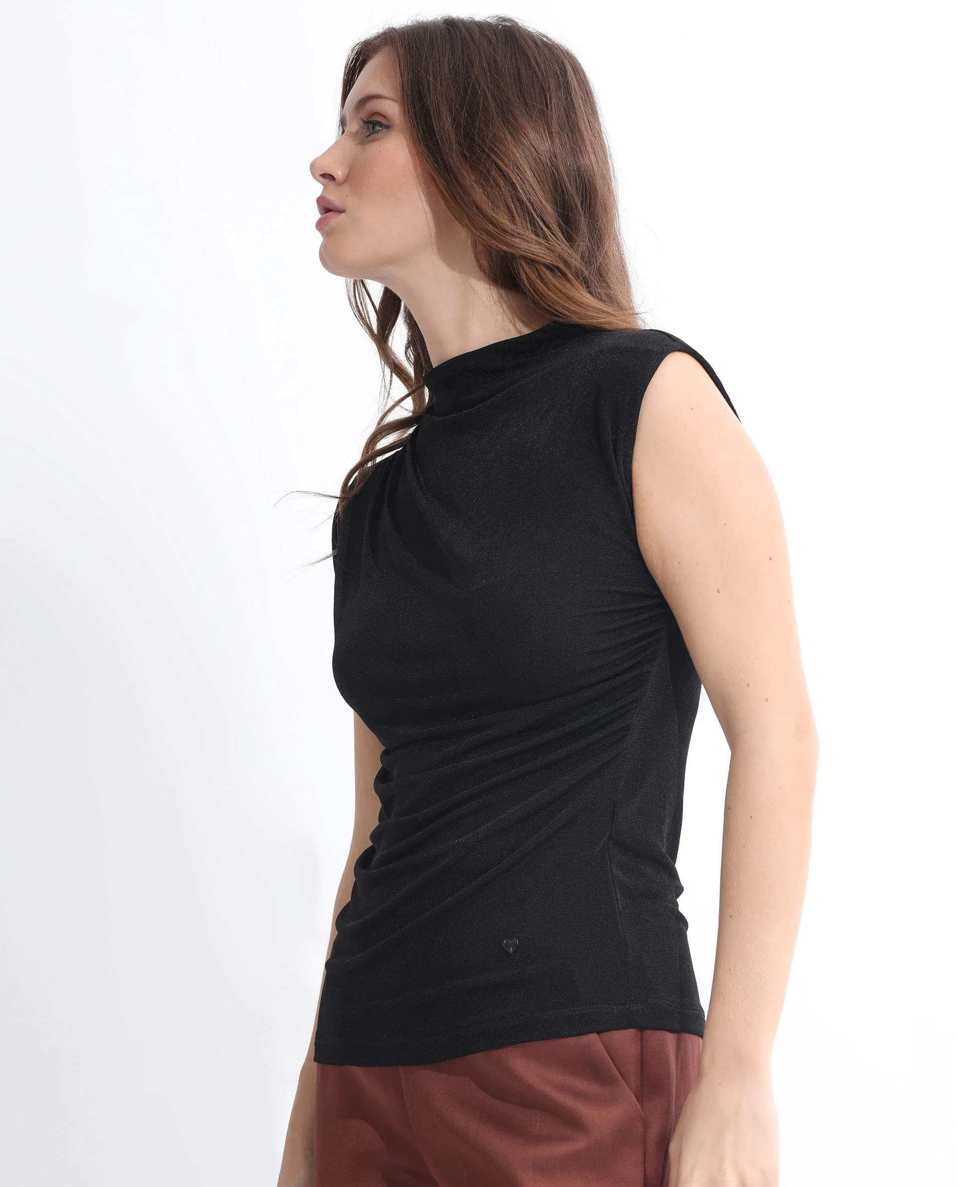 Rareism Women's Optus Black Polyester Blend Cowl Neck Plain Sleeveless Regular Fit Top - Image 6