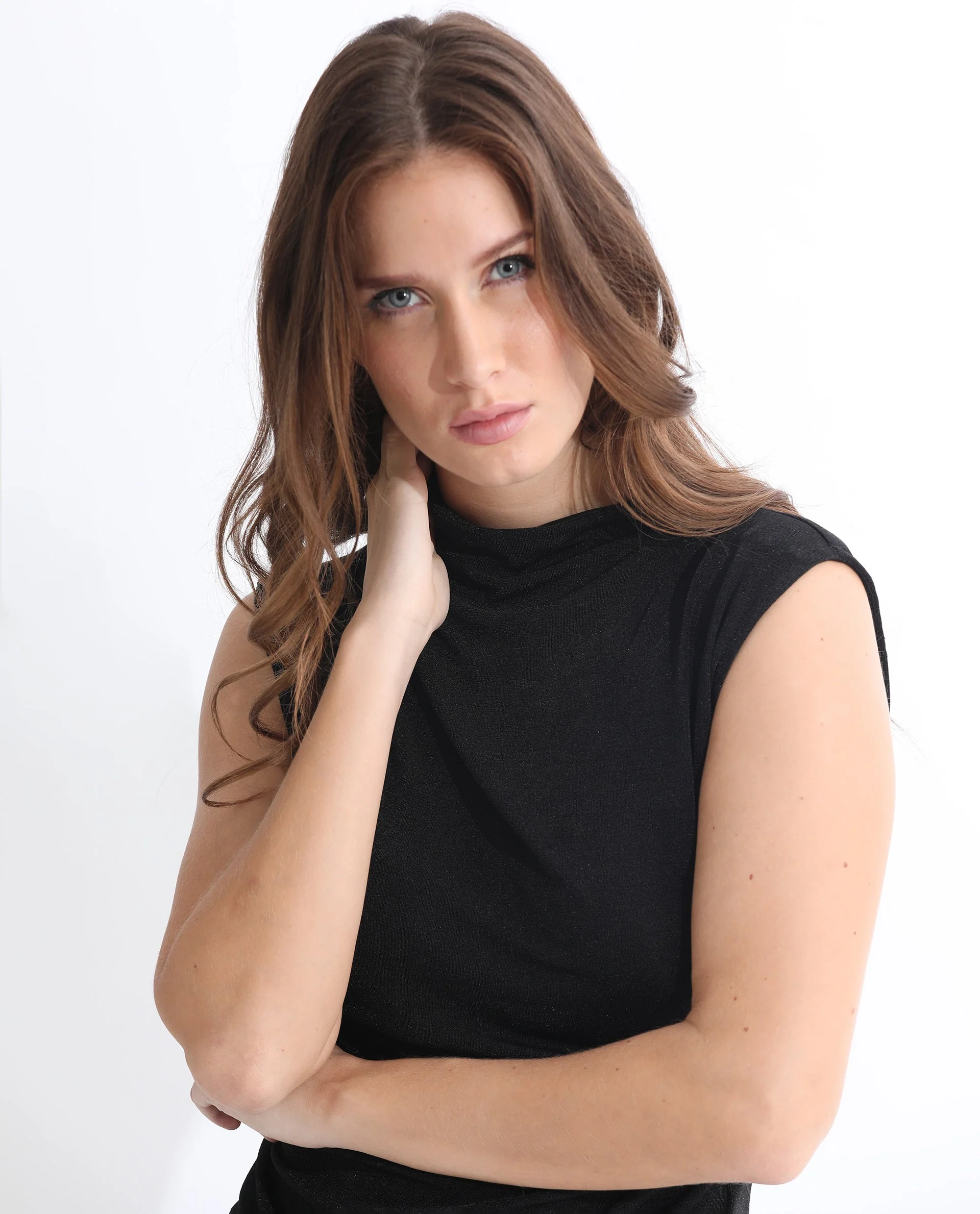 Rareism Women's Optus Black Polyester Blend Cowl Neck Plain Sleeveless Regular Fit Top - Image 7